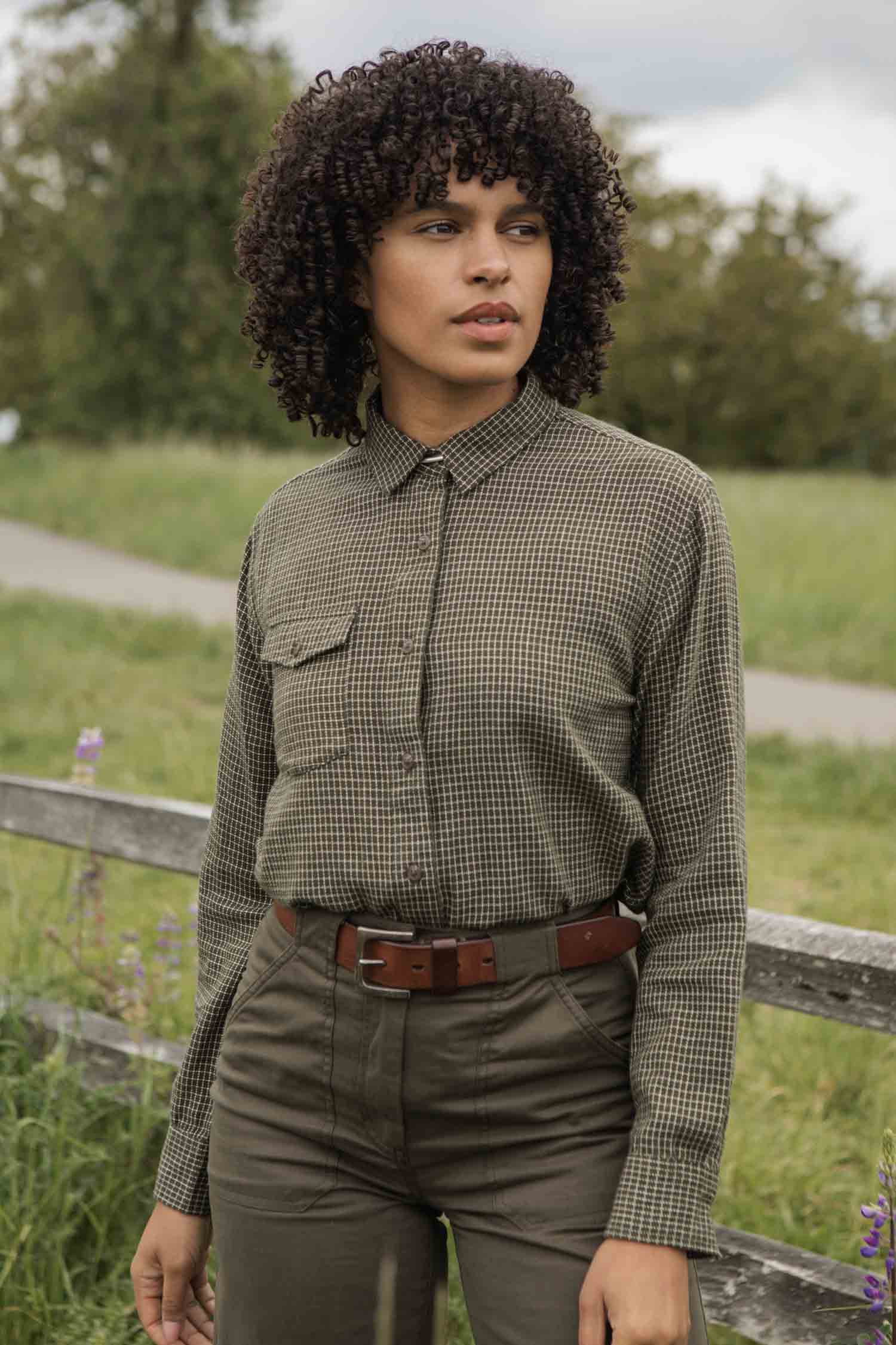 Bird Shirt / Olive Grid Plaid
