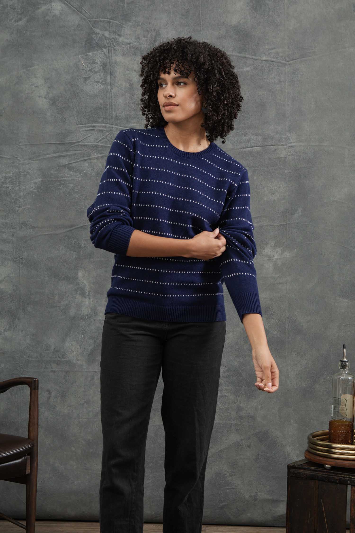 Cline Sweater / Navy Dotted Path