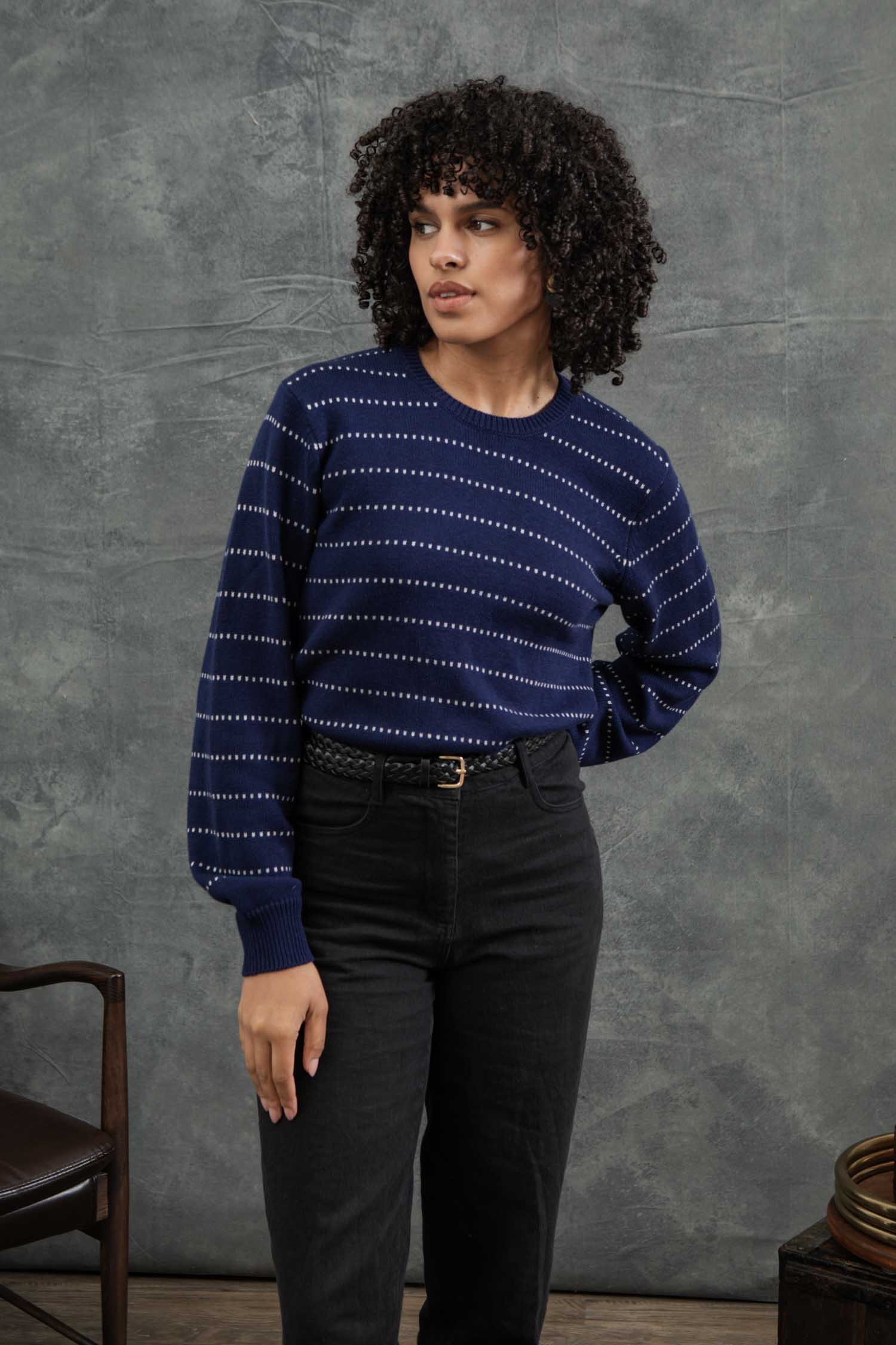 Cline Sweater / Navy Dotted Path