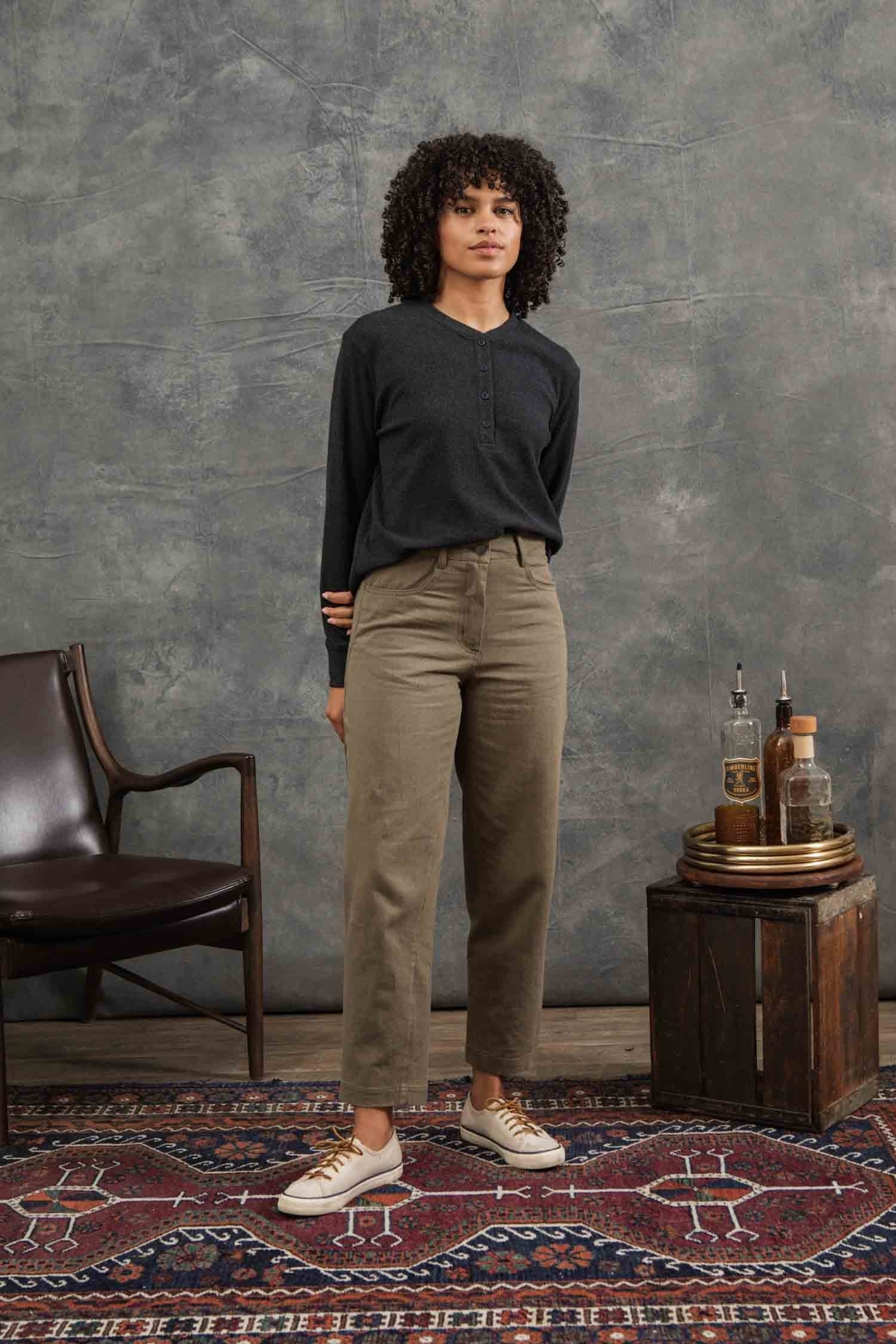 Women's Recycled Waffle Henley / Charcoal Melange