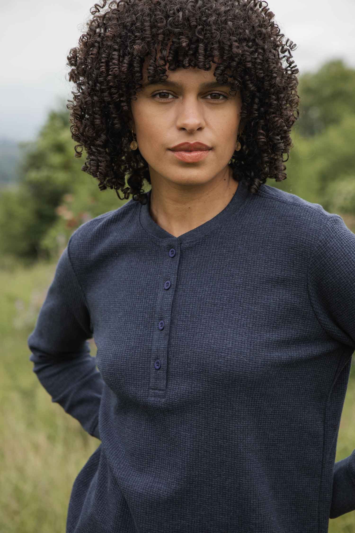 Women's Recycled Waffle Henley / Sapphire Melange