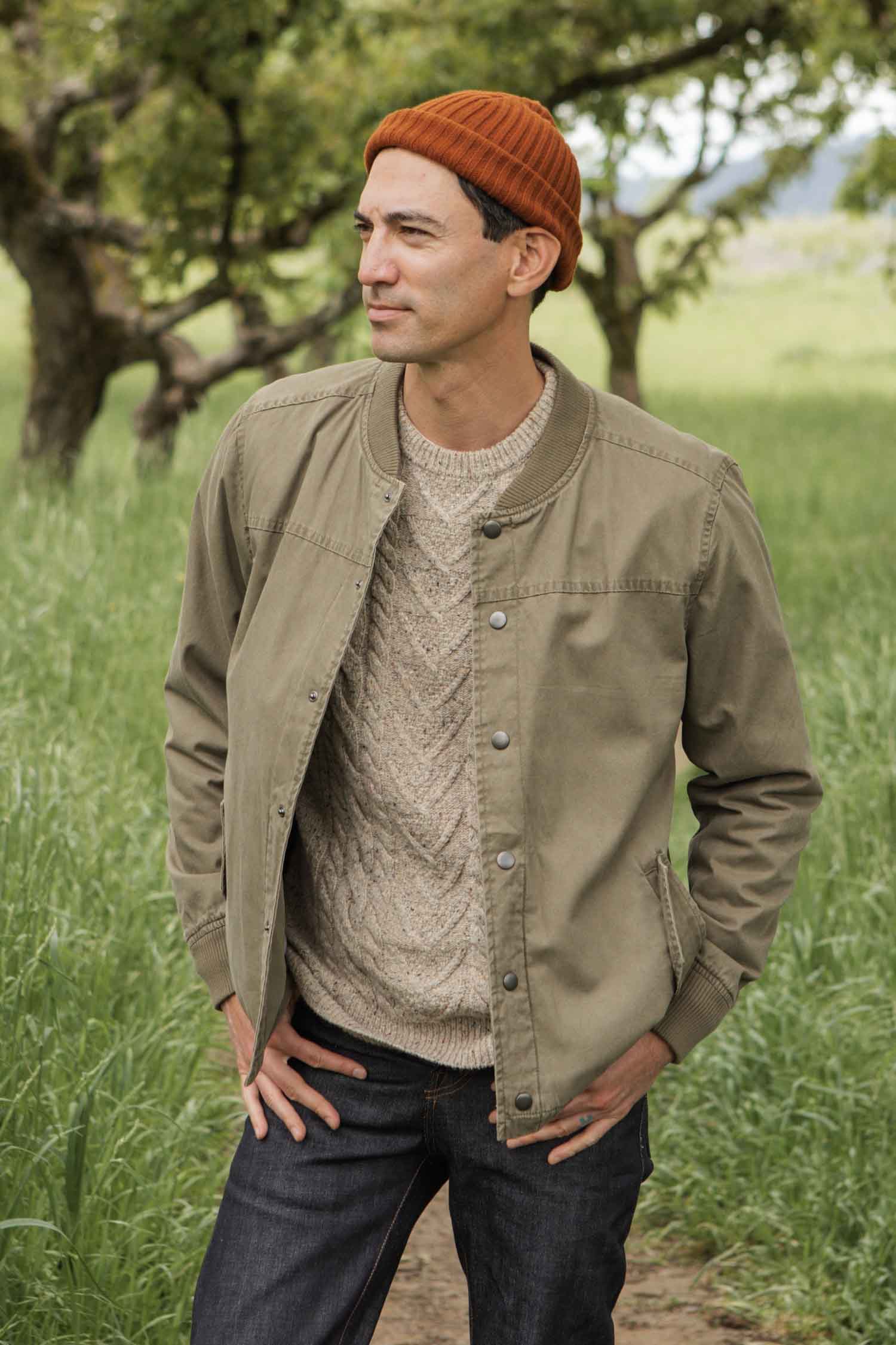 Austen Varsity Jacket / Khaki Green Canvas