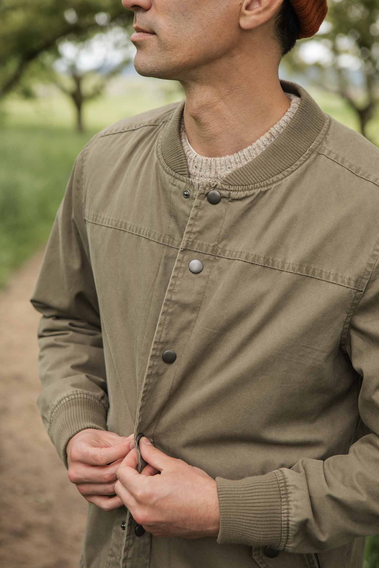 Austen Varsity Jacket / Khaki Green Canvas