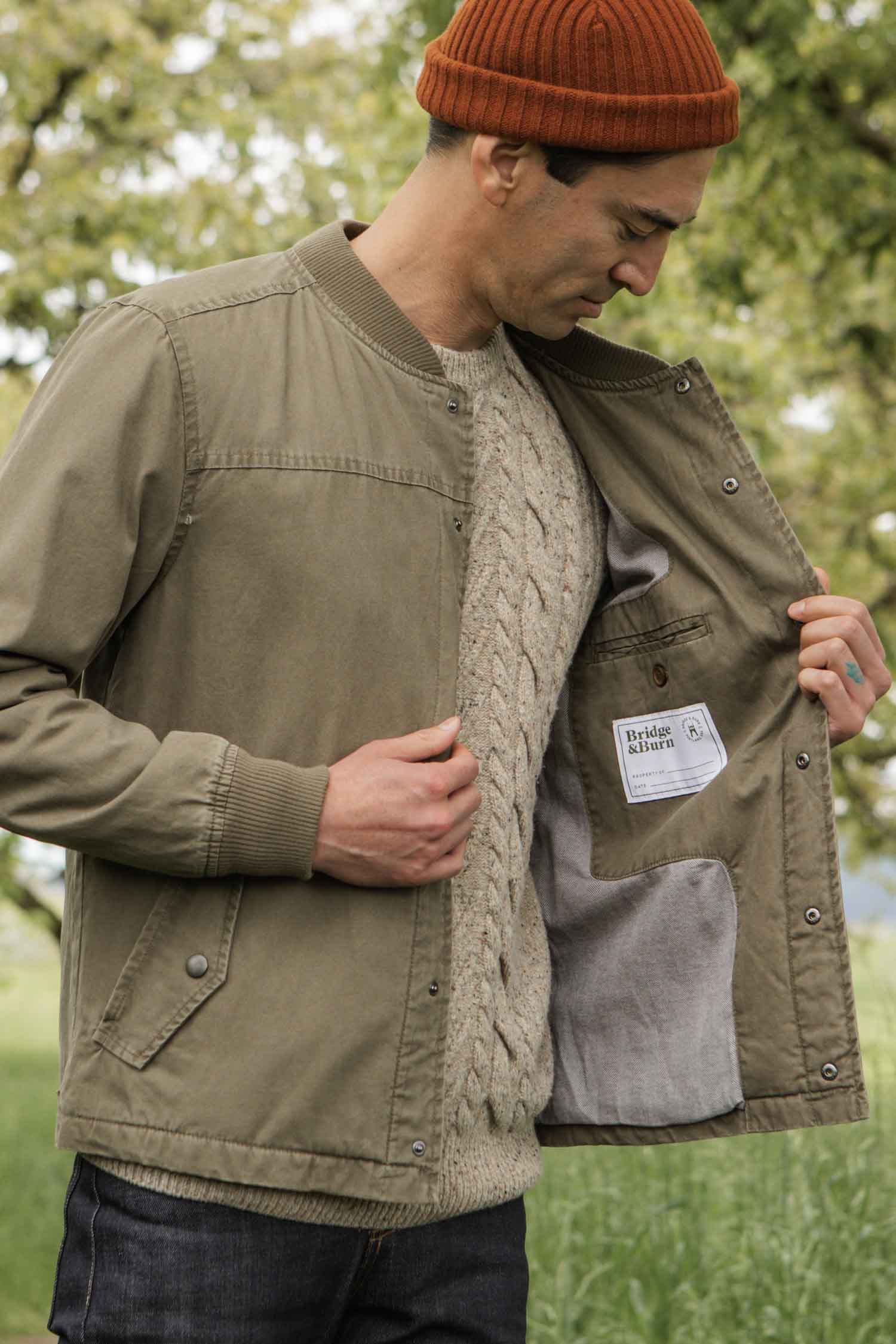 Austen Varsity Jacket / Khaki Green Canvas