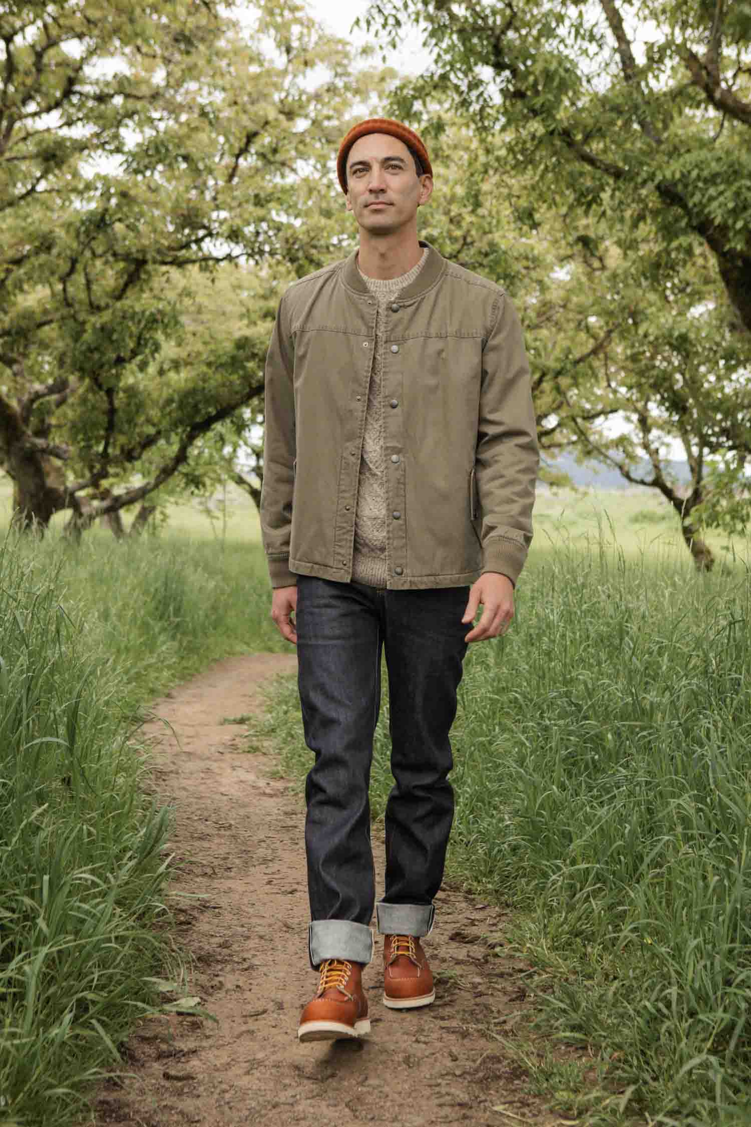 Austen Varsity Jacket / Khaki Green Canvas