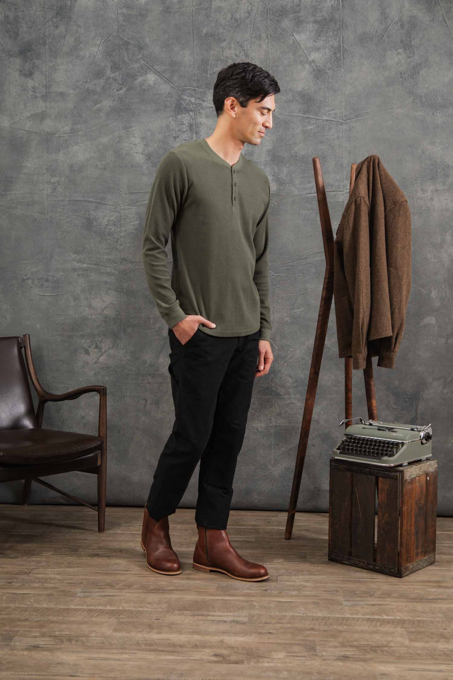 Men's Recycled Waffle Henley / Forest Melange