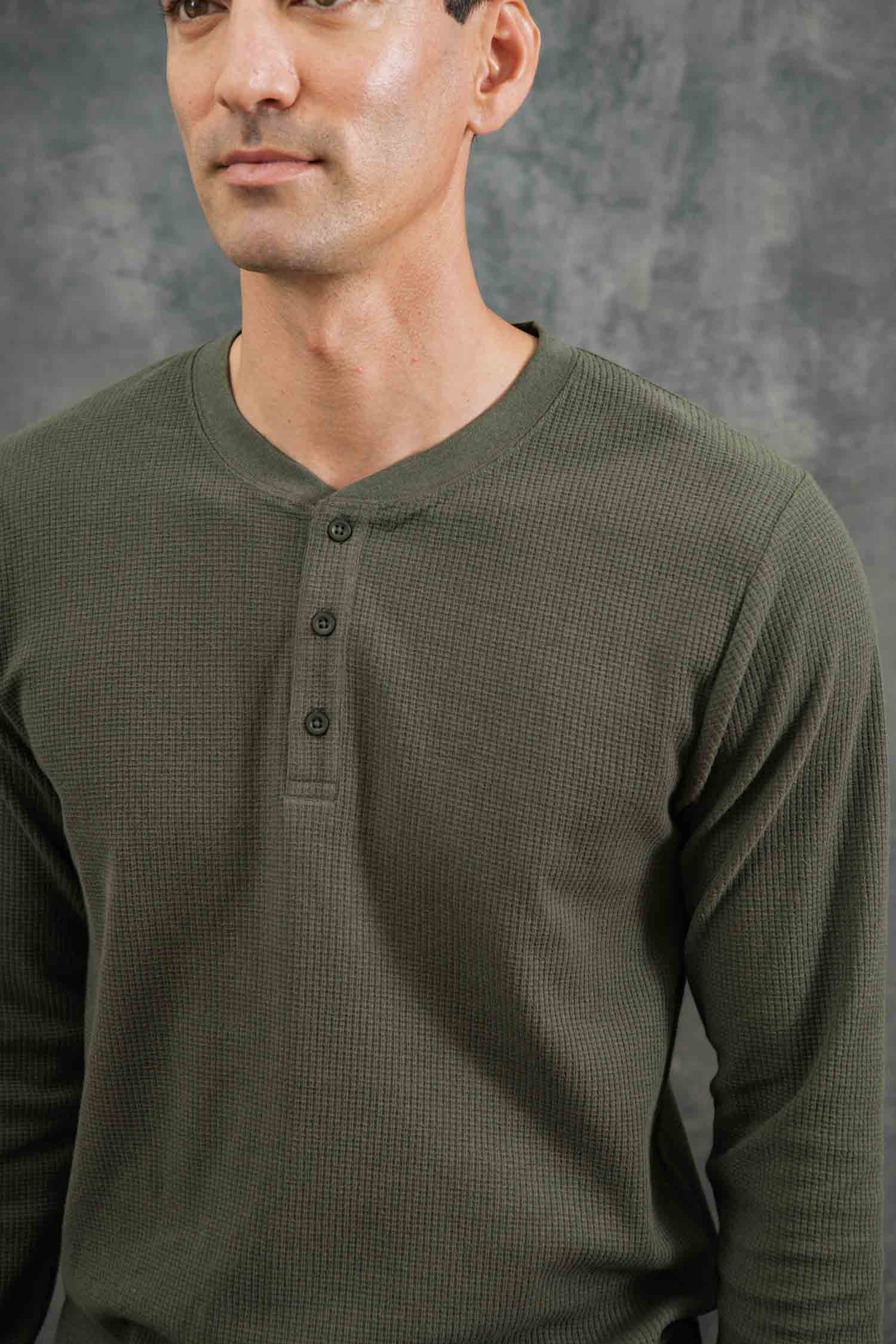 Men's Recycled Waffle Henley / Forest Melange