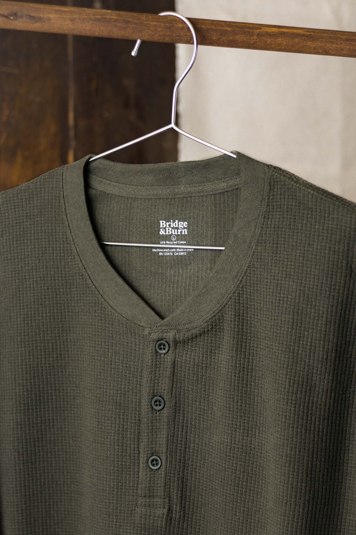 Men's Recycled Waffle Henley / Forest Melange