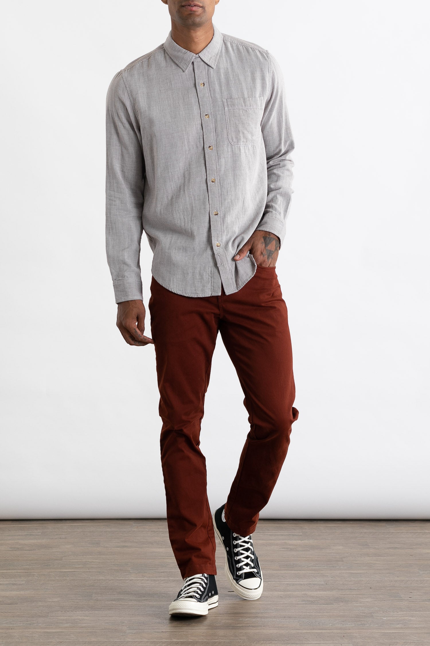 Jude Shirt / Burgundy Stripe Doublecloth