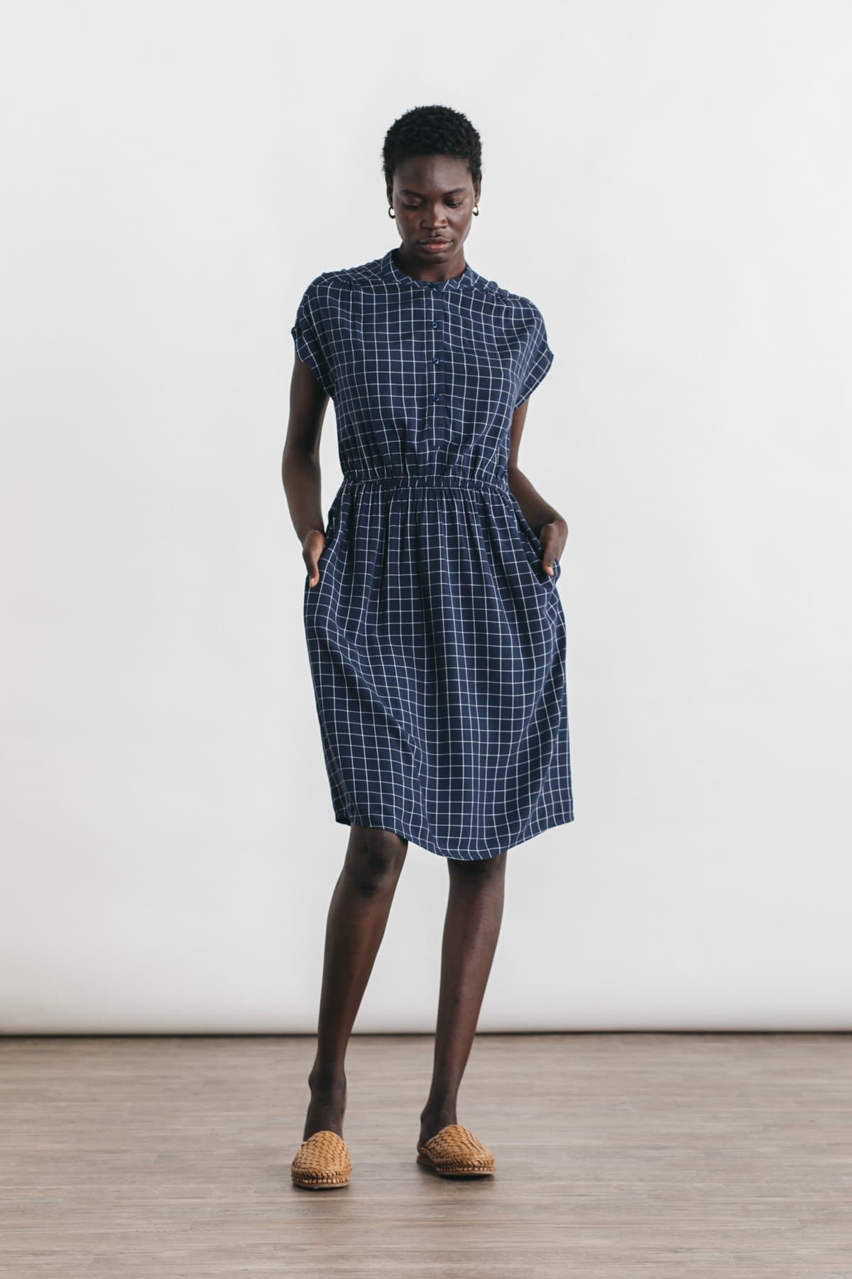 Lorane Dress / Navy Windowpane