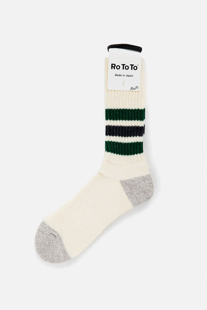 RoToTo Coarse Ribbed Old School Socks / Green Charcoal