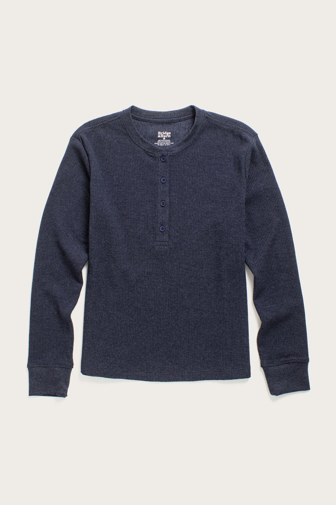 Recycled Waffle Henley Long Sleeve Tee / Sapphire Melange – Bridge