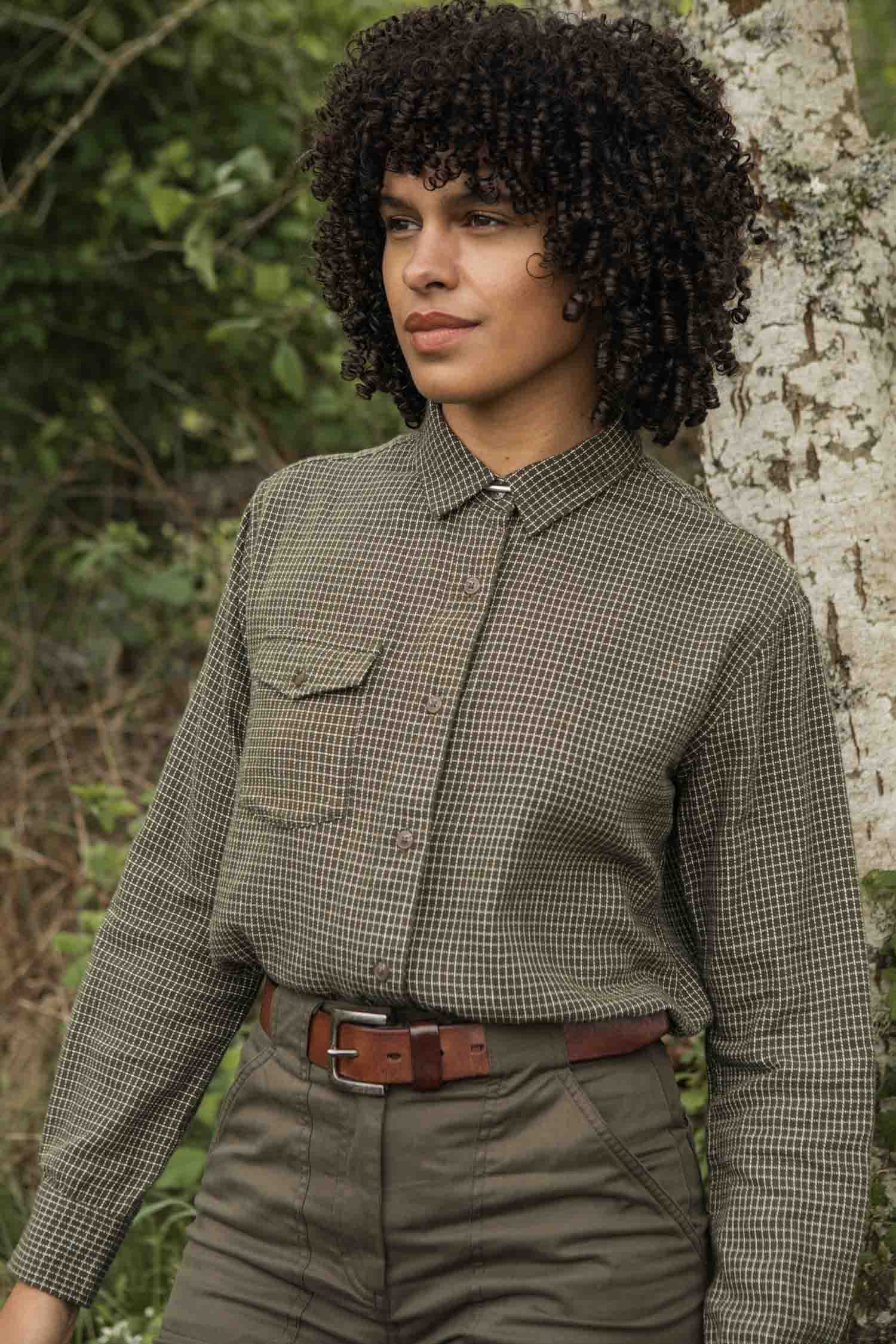 Bird Shirt / Olive Grid Plaid