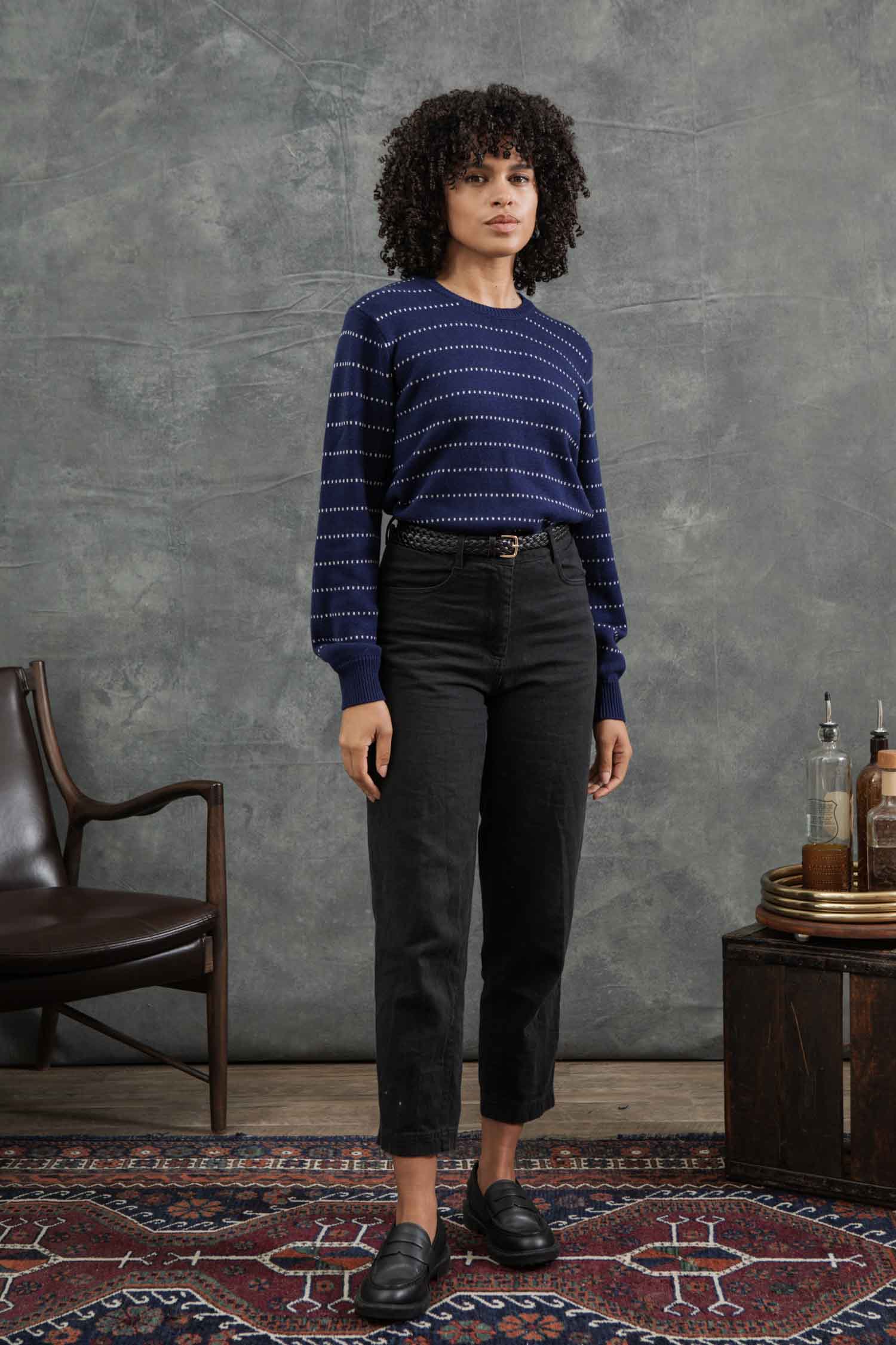 Cline Sweater / Navy Dotted Path