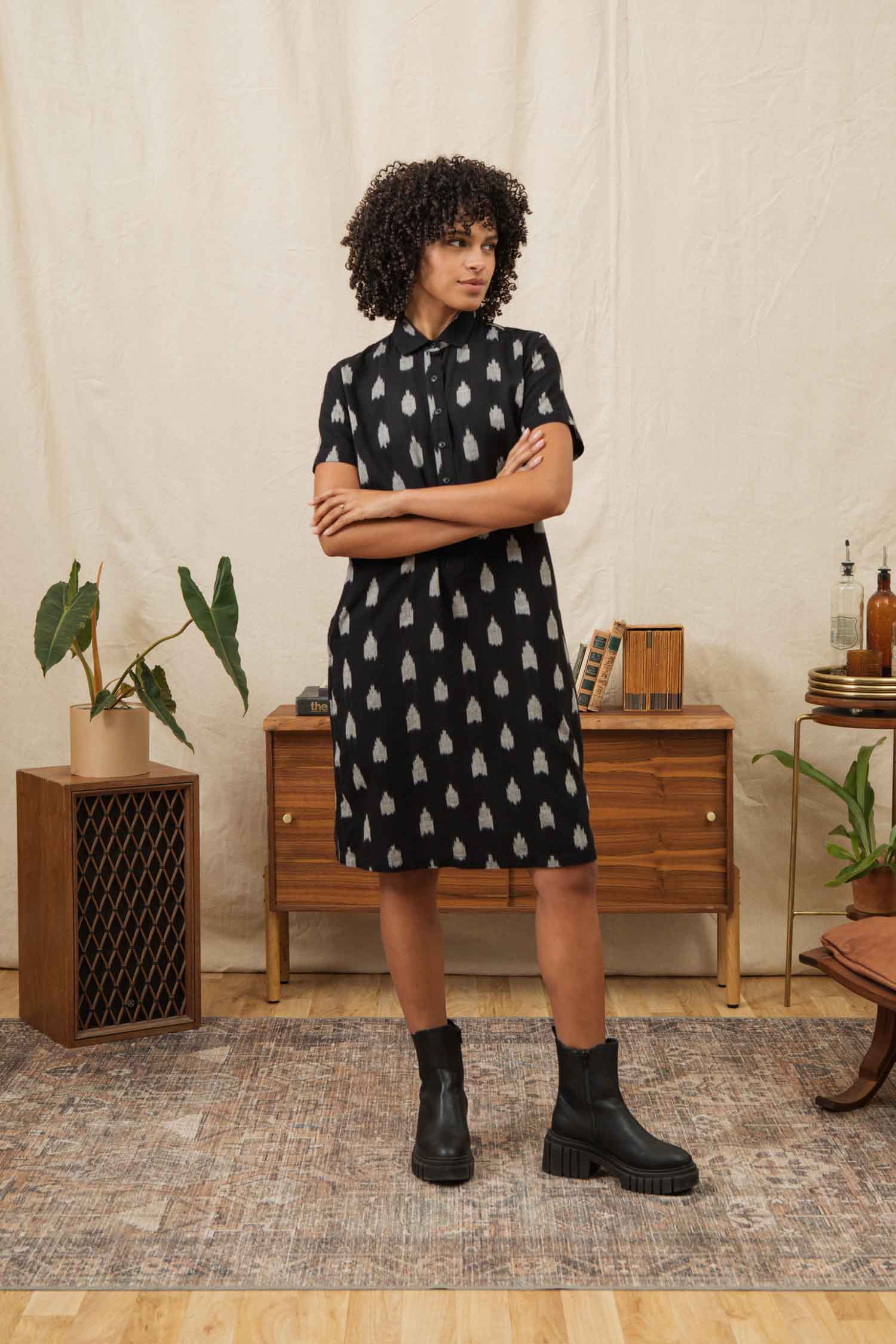ikat shirt dress Erdem Women's Ikat Cotton Tiered Midi Shirt Dress Size 8 / 4