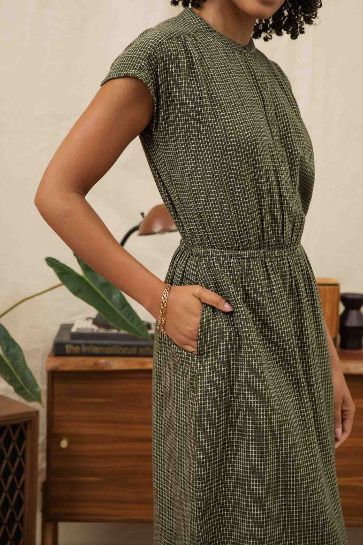 Lorane Dress / Olive Grid Plaid
