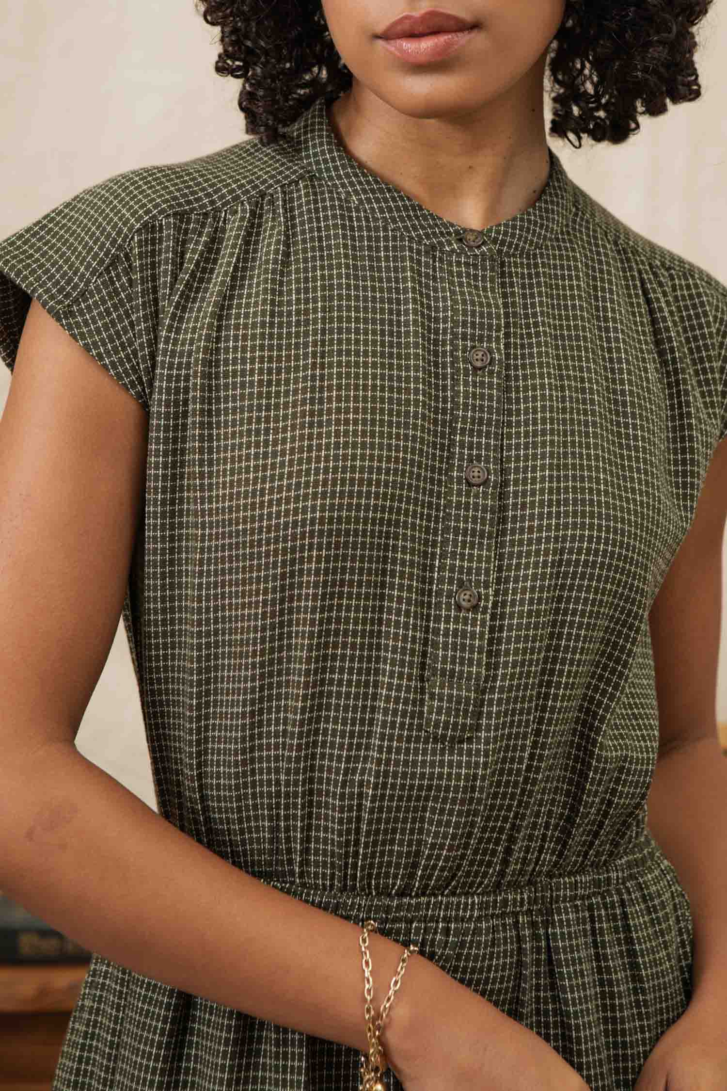 Lorane Dress / Olive Grid Plaid