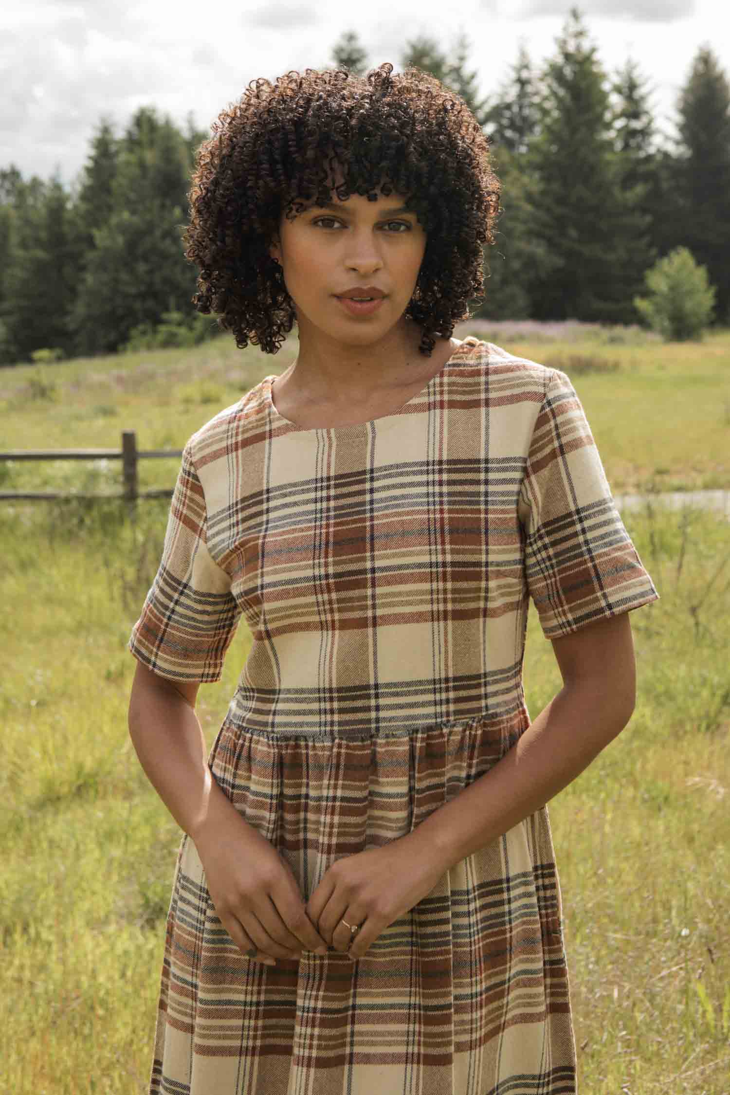 Perry Dress / Latte Plaid