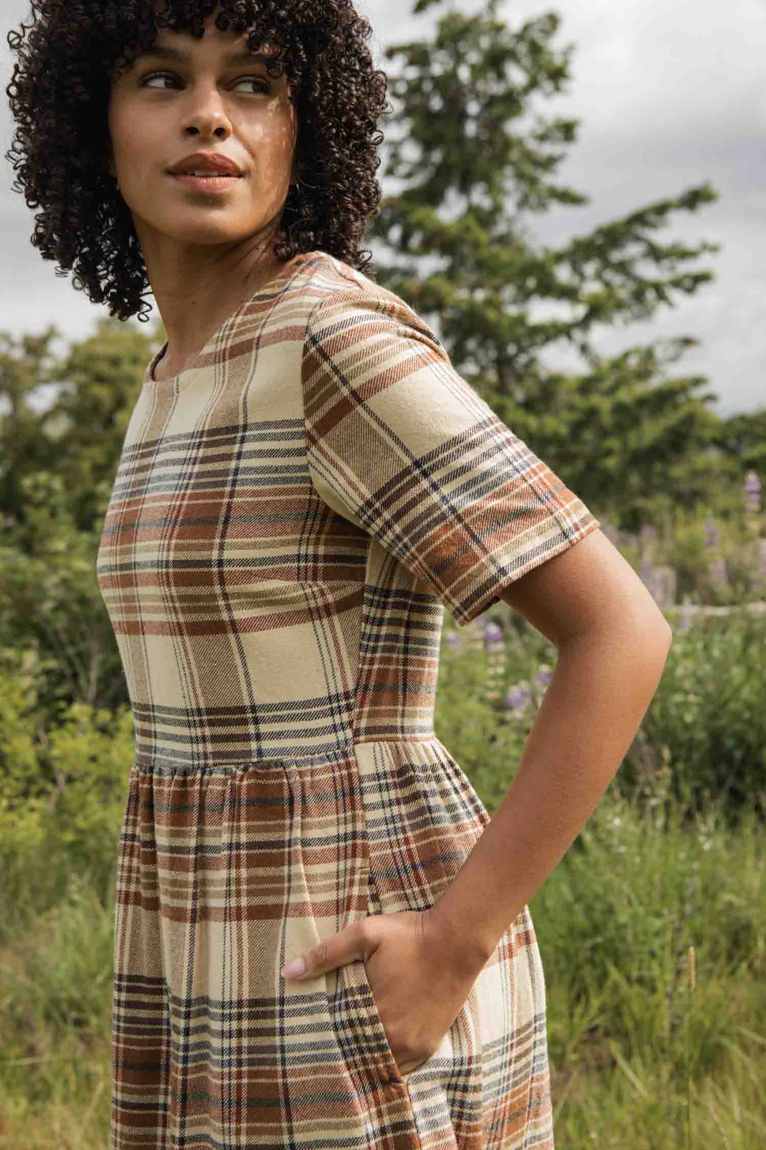 Bridge & Burn Perry Dress - Latte Plaid / XS Bridge & Burn Perry Dress - Latte Plaid / XS