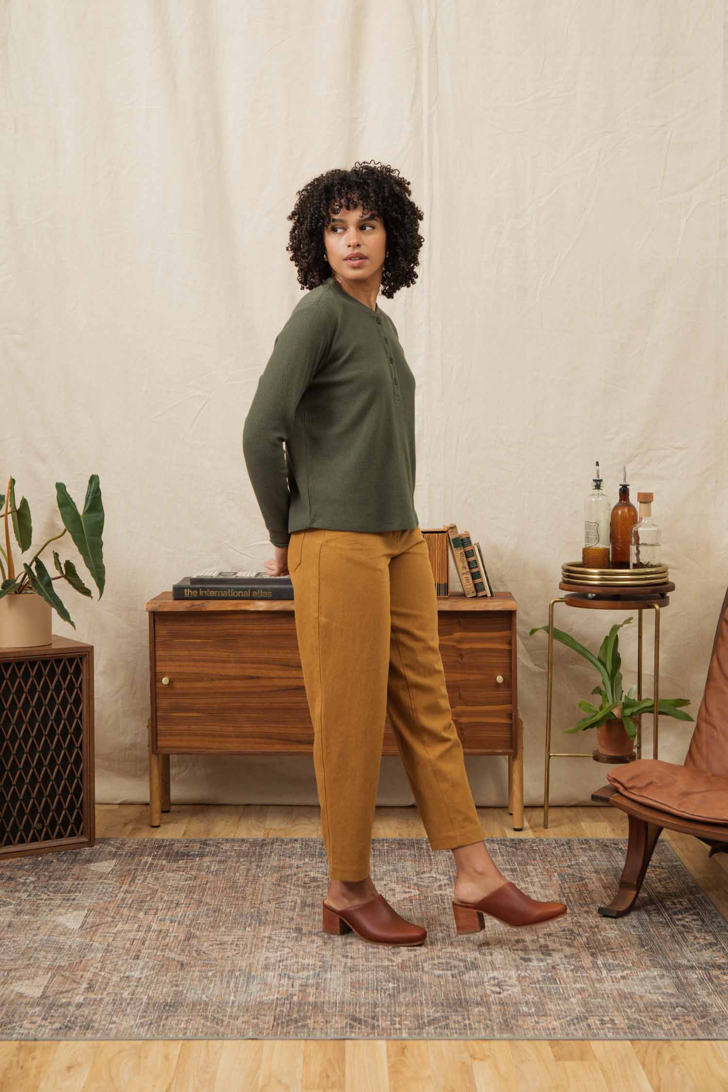 Women's Recycled Waffle Henley / Forest Melange