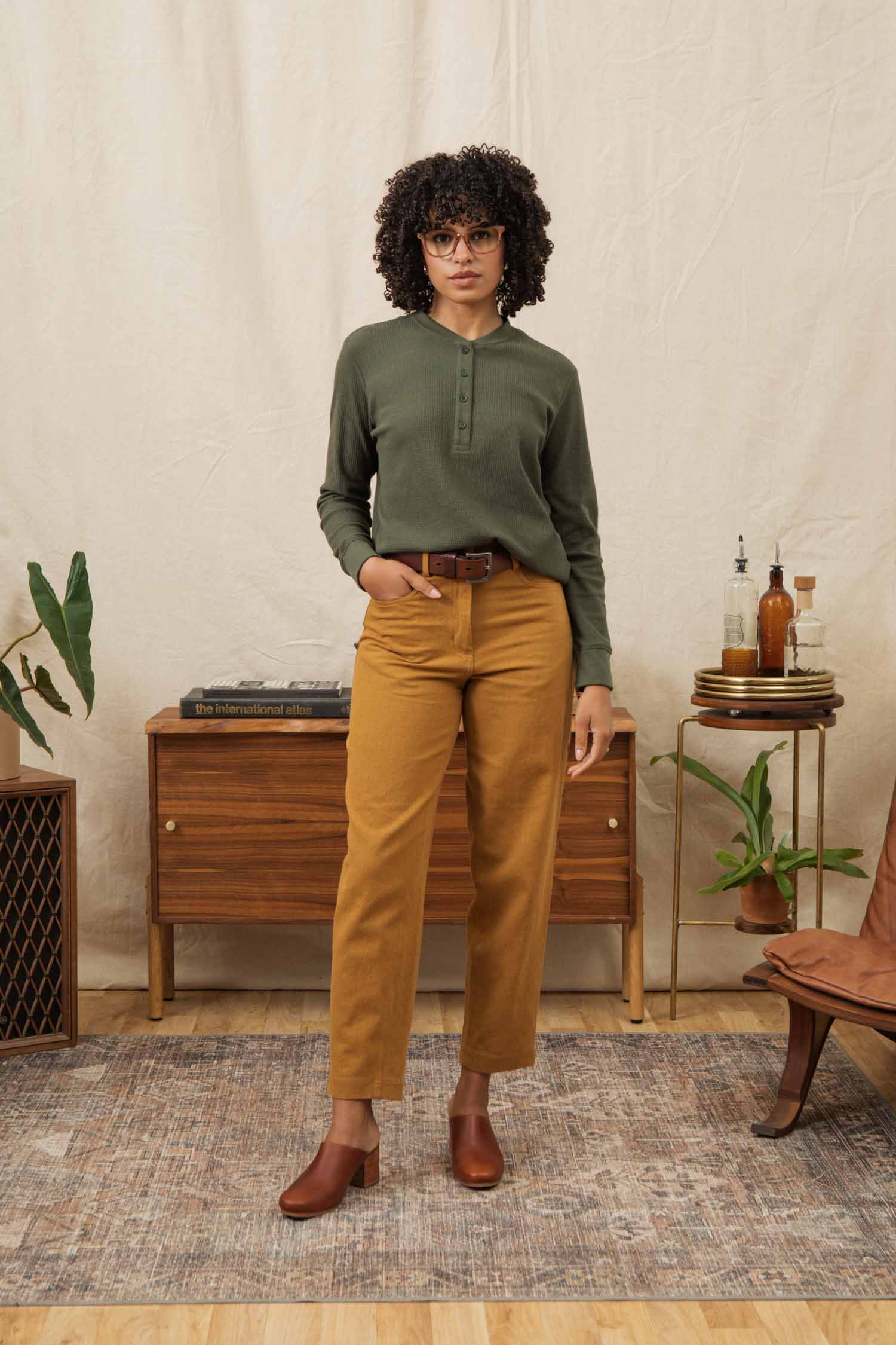 Women's Recycled Waffle Henley / Forest Melange