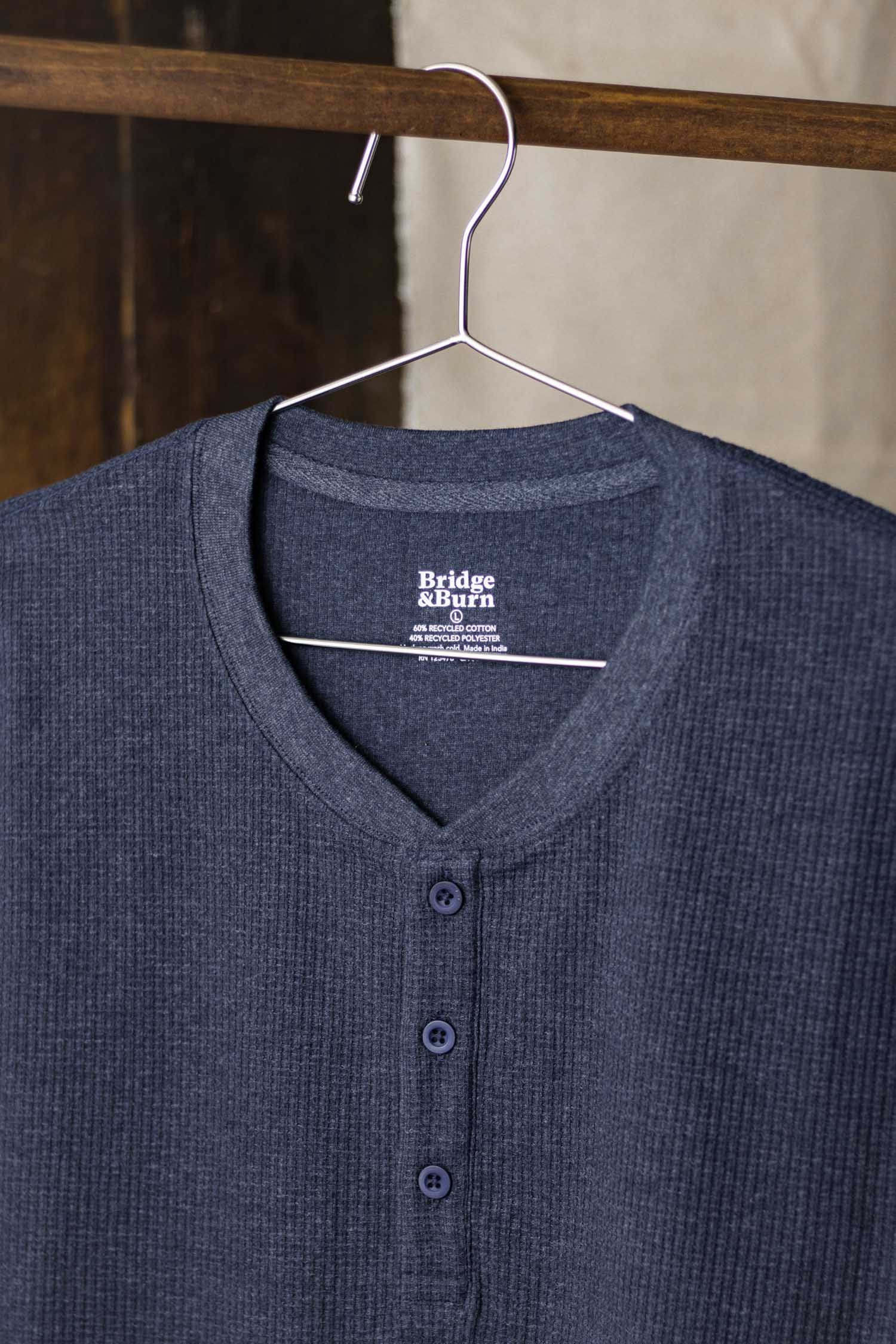 Women's Recycled Waffle Henley / Sapphire Melange