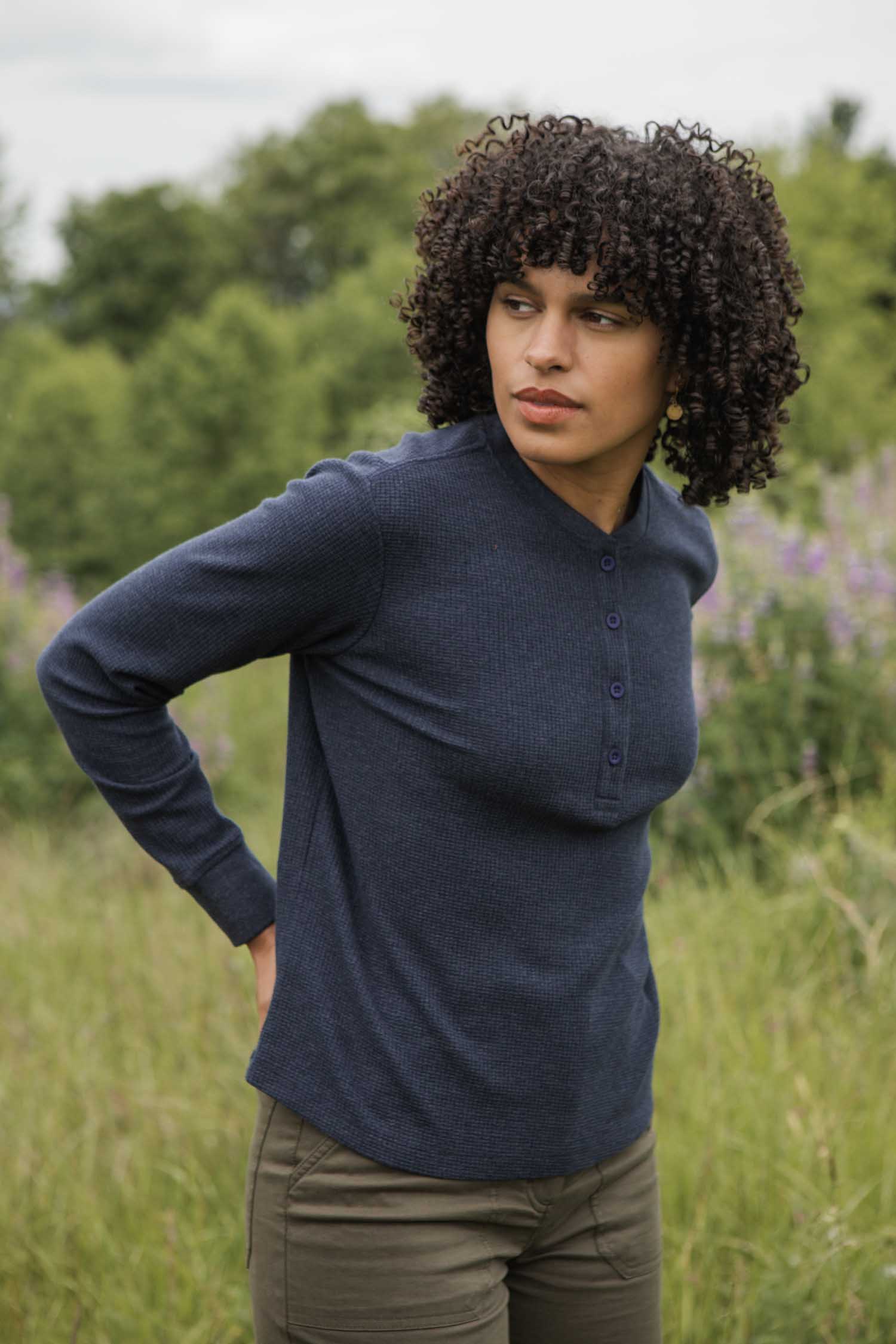 Women's Recycled Waffle Henley / Sapphire Melange