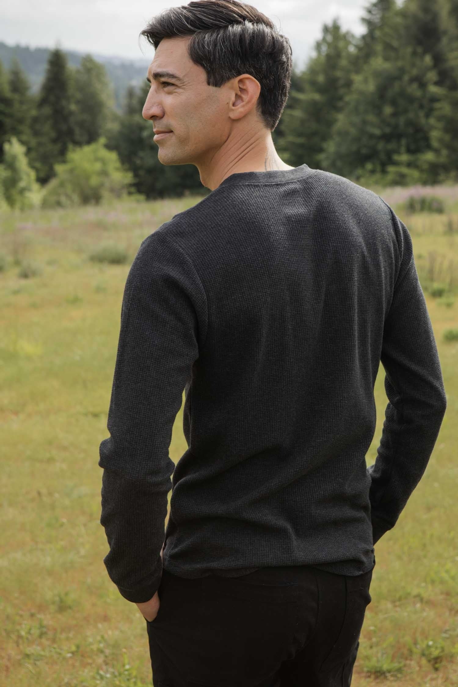 Men's Recycled Waffle Henley / Charcoal Melange