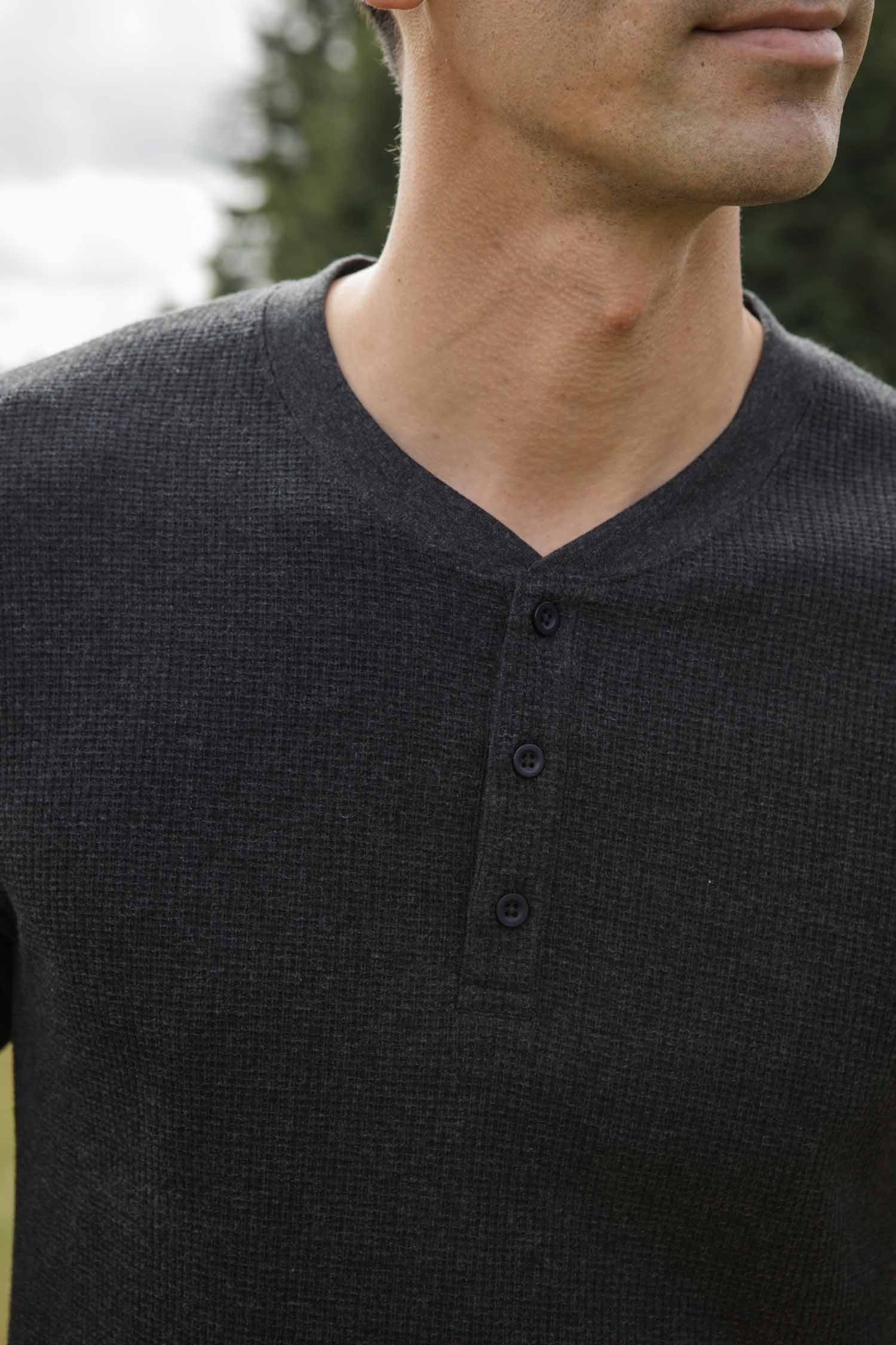 Men's Recycled Waffle Henley / Charcoal Melange