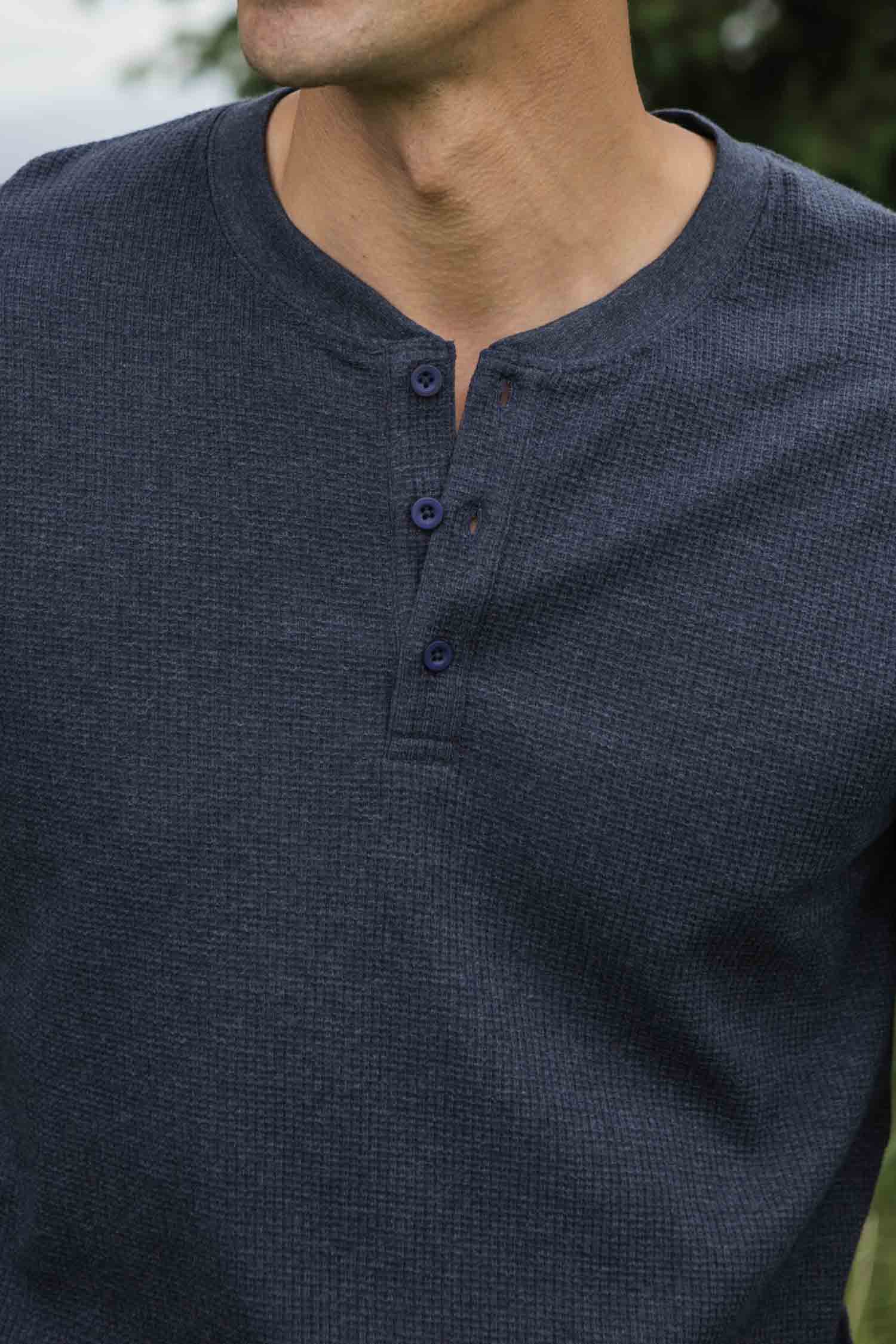 Men's Recycled Waffle Henley / Sapphire Melange