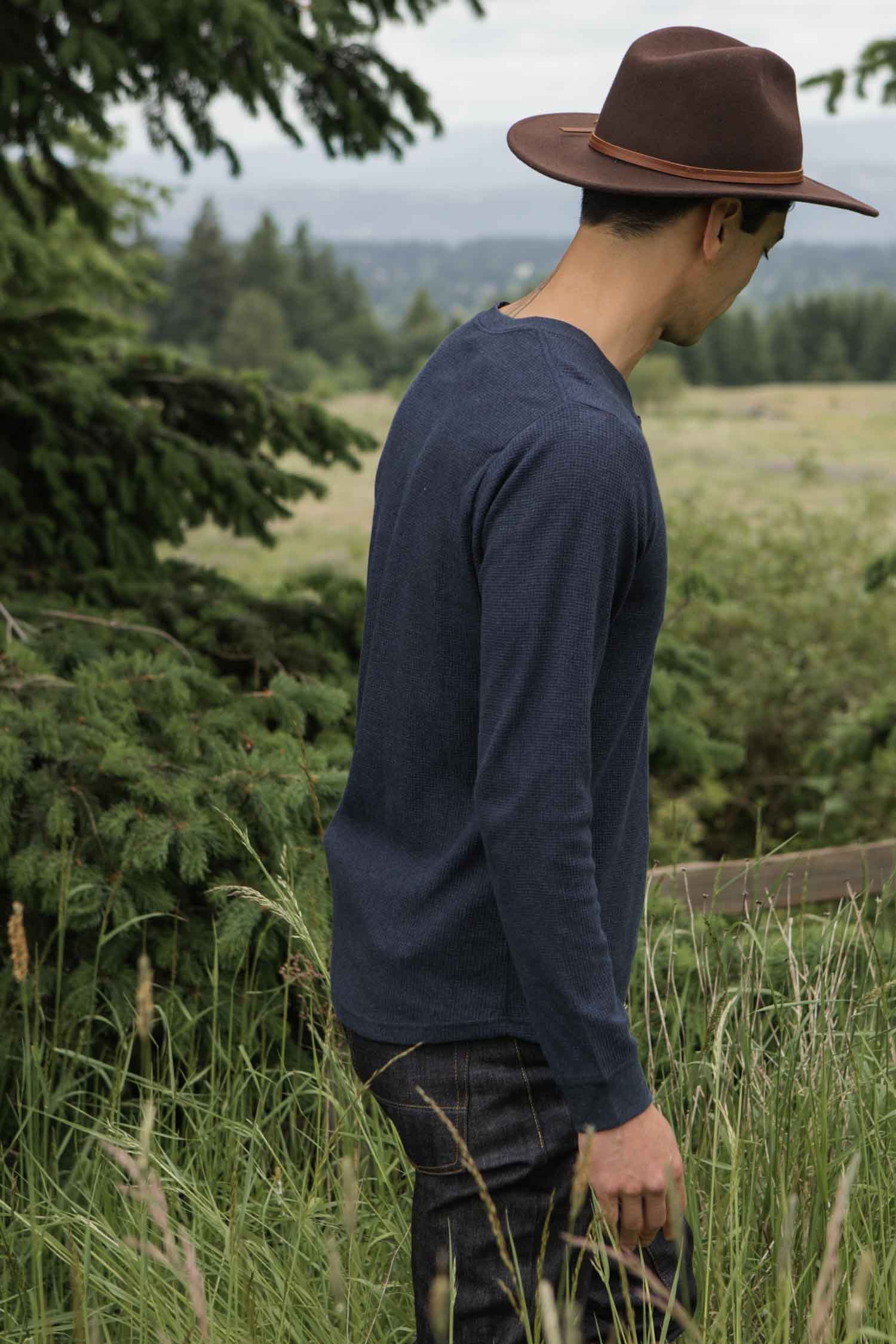 Men's Recycled Waffle Henley / Sapphire Melange