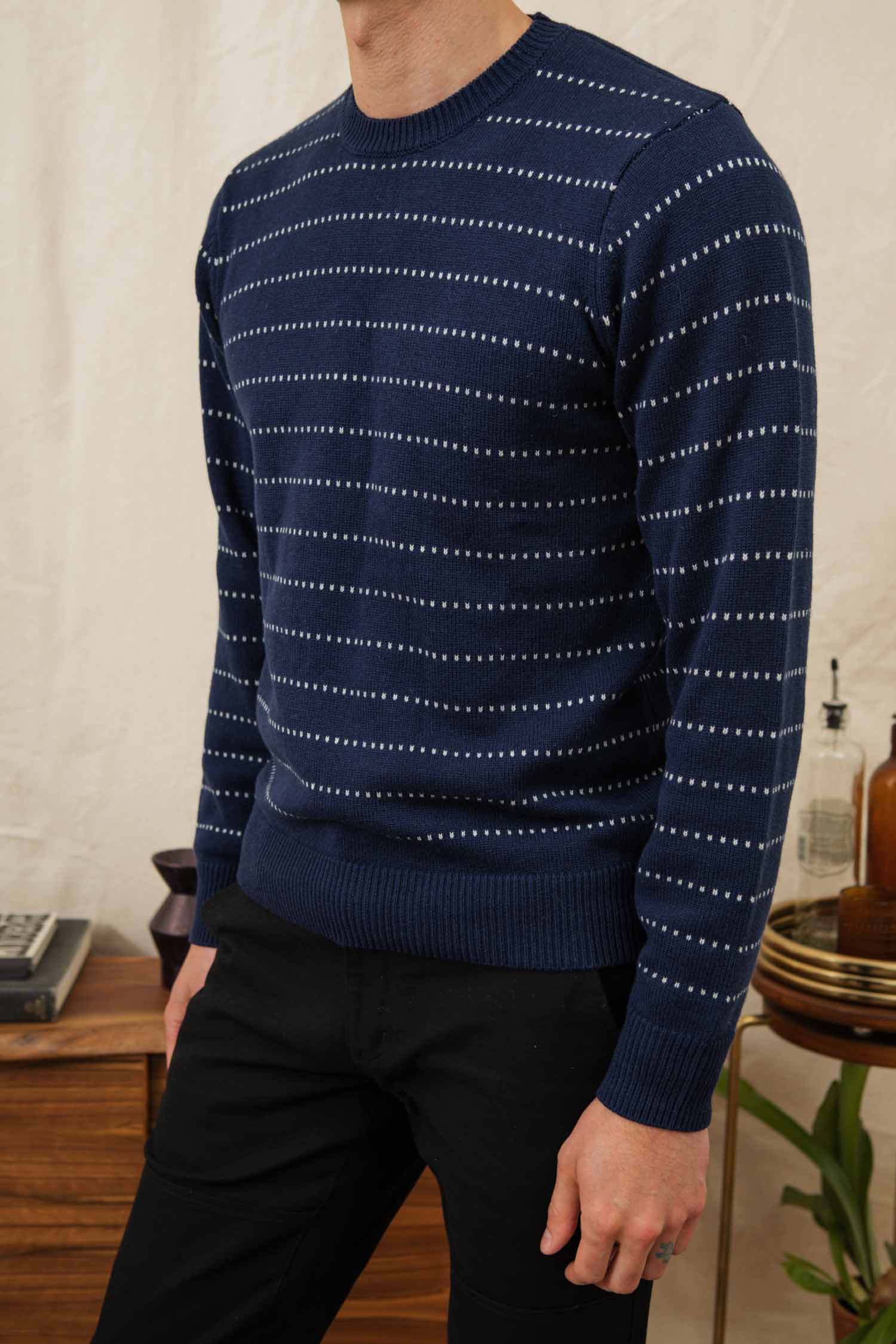 Orson Sweater / Navy Dotted Path