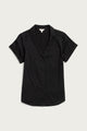 The Bridge & Burn Innes Shirt in black is a relaxed fit, short-sleeve button-up blouse with a collar, crafted from soft organic cotton and shown flat on a light background.