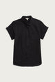 The Bridge & Burn Bea Shirt in black is a classic, short-sleeve button-down with a collar and chest pocket, shown laid flat on a light background.
