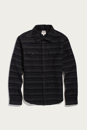 Bridge & Burn Cole Slim Shirt / Raven Stripe: slim-fit, long-sleeve button-down shirt in brushed cotton with two chest pockets and a black and white horizontal stripe pattern.