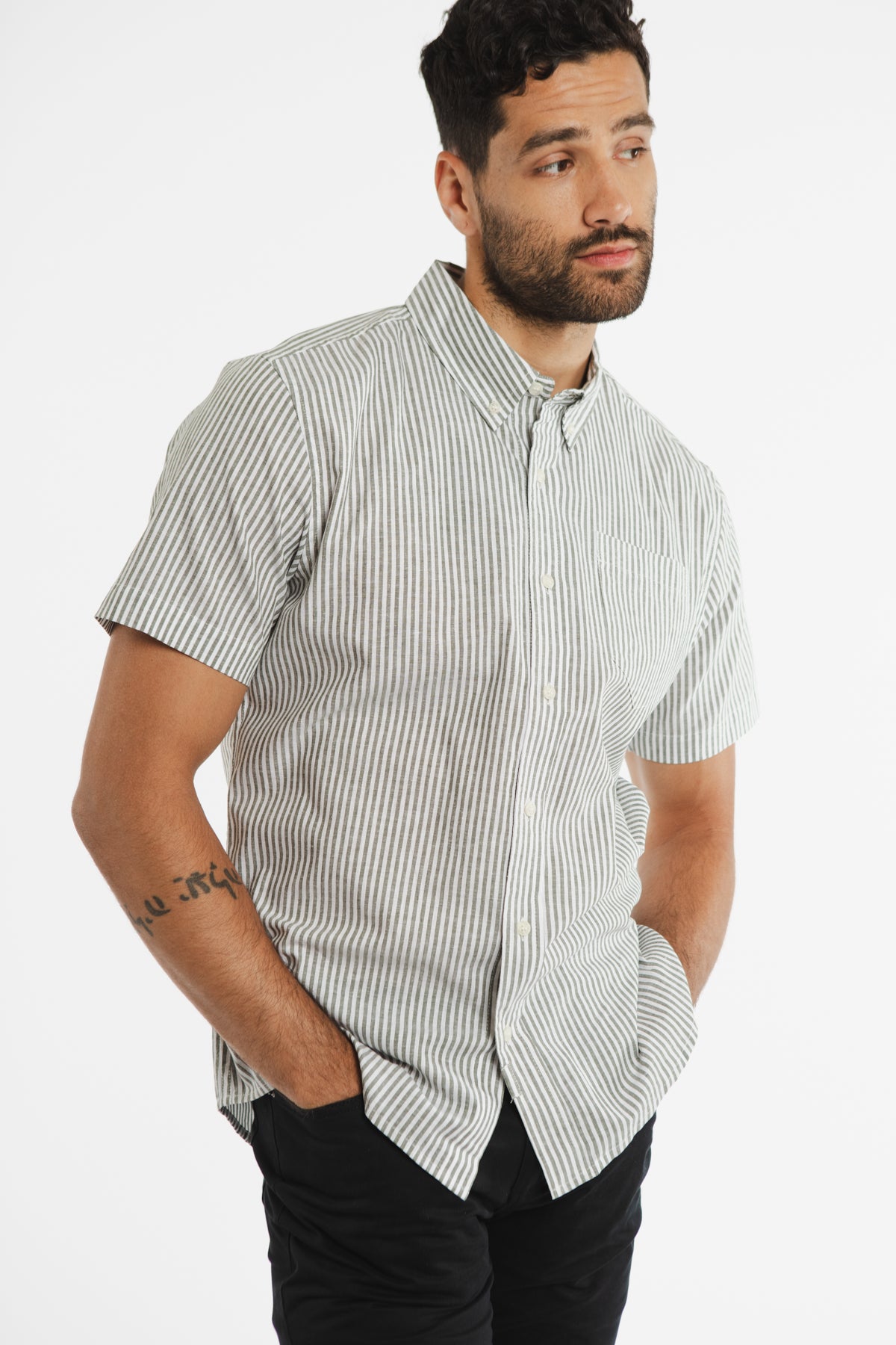 Jordan Slim Shirt / Sage Stripe