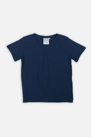The Jungmaven Ojai Tee in Navy is a classic unisex short-sleeve crewneck from Jungmaven, laid flat on a white background, featuring a plain front with no visible designs or logos.