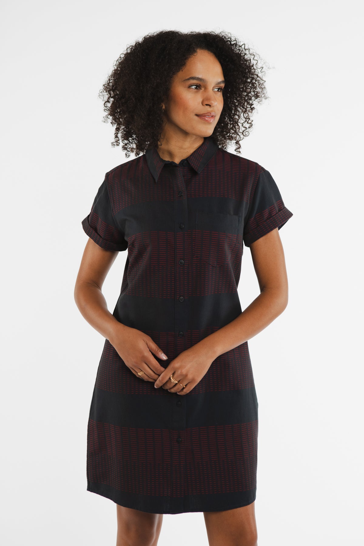 Loren Shirt Dress / Red Dobby Stripe