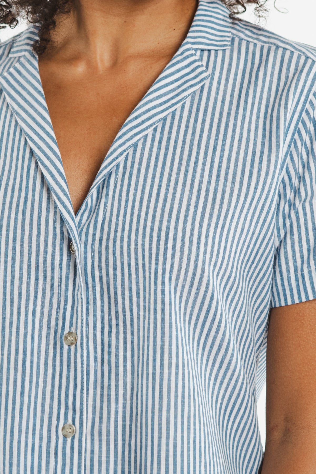 Mila Cropped Shirt / Blue Stripe