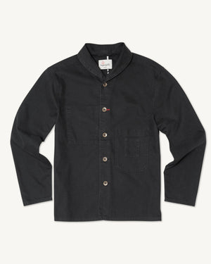 Black long-sleeve canvas Imperfects - Shepherds Shirt Craft Canvas / Obsidian with a collar and two front patch pockets.