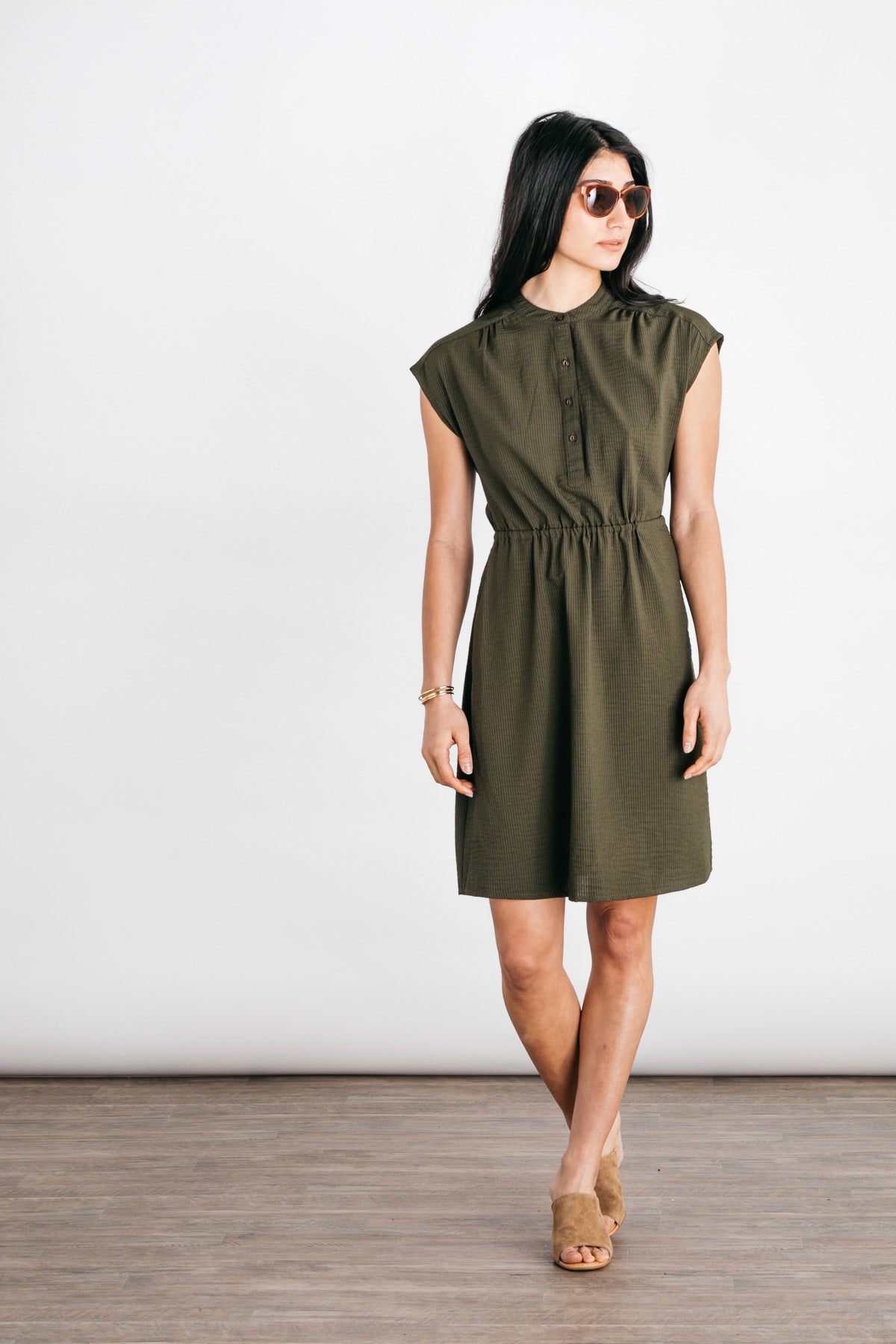 Lorane Dress / Olive Seersucker