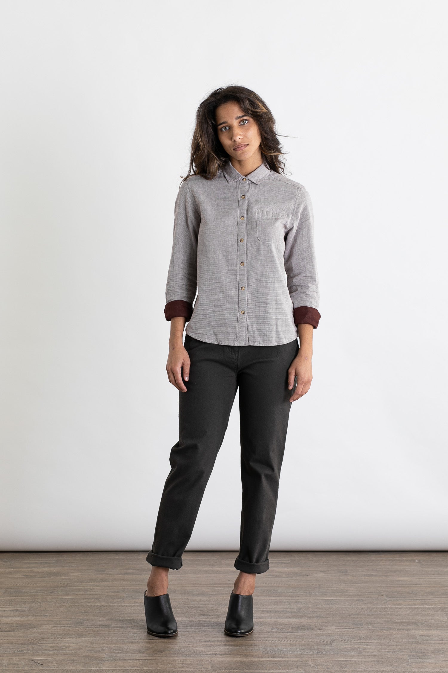 Ash Slim Shirt / Burgundy Stripe Doublecloth