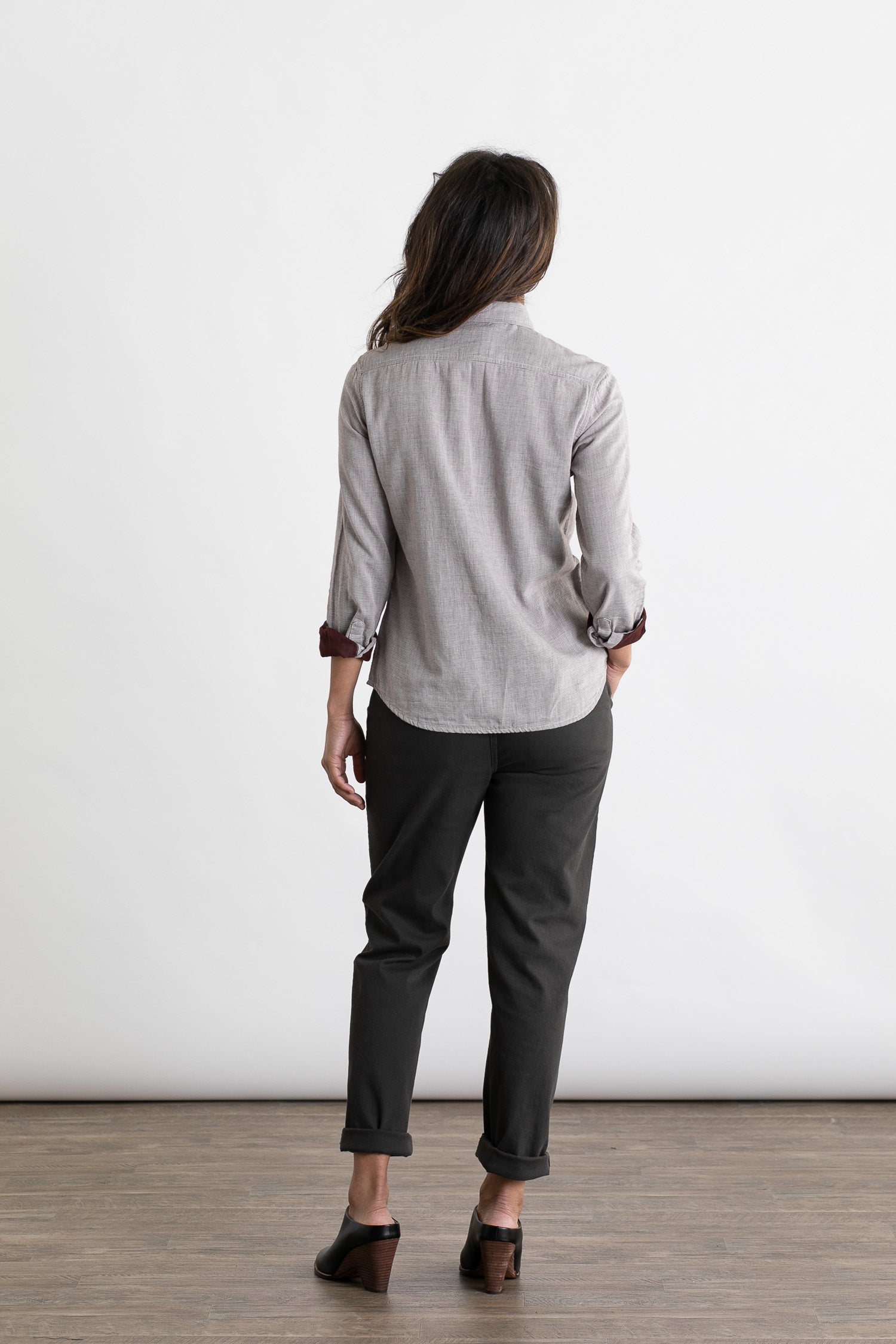 Ash Slim Shirt / Burgundy Stripe Doublecloth