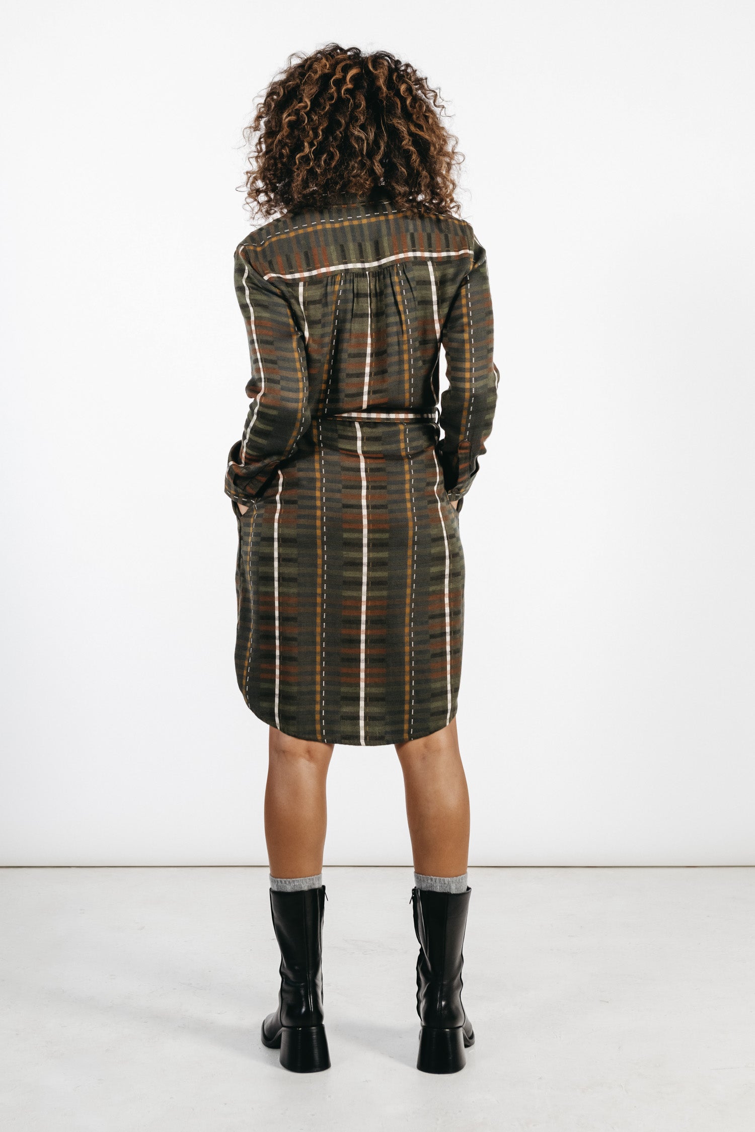 Emery Shirt Dress / Olive Stripe