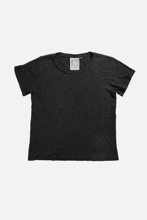The Jungmaven Ojai Tee in Black is a unisex crewneck short-sleeve t-shirt made from soft organic cotton, shown laid flat on a white background with a visible neckline tag.