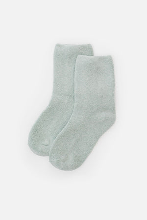 A pair of soft Le Bon Cloud Socks in Bay, crafted from US-grown cotton, laid side by side on a plain white background.