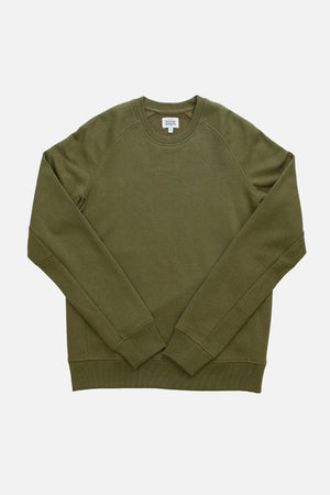 The Bridge & Burn Fremont Crew Sweatshirt in Olive is a sustainable, long-sleeve crewneck shown flat on a white background.