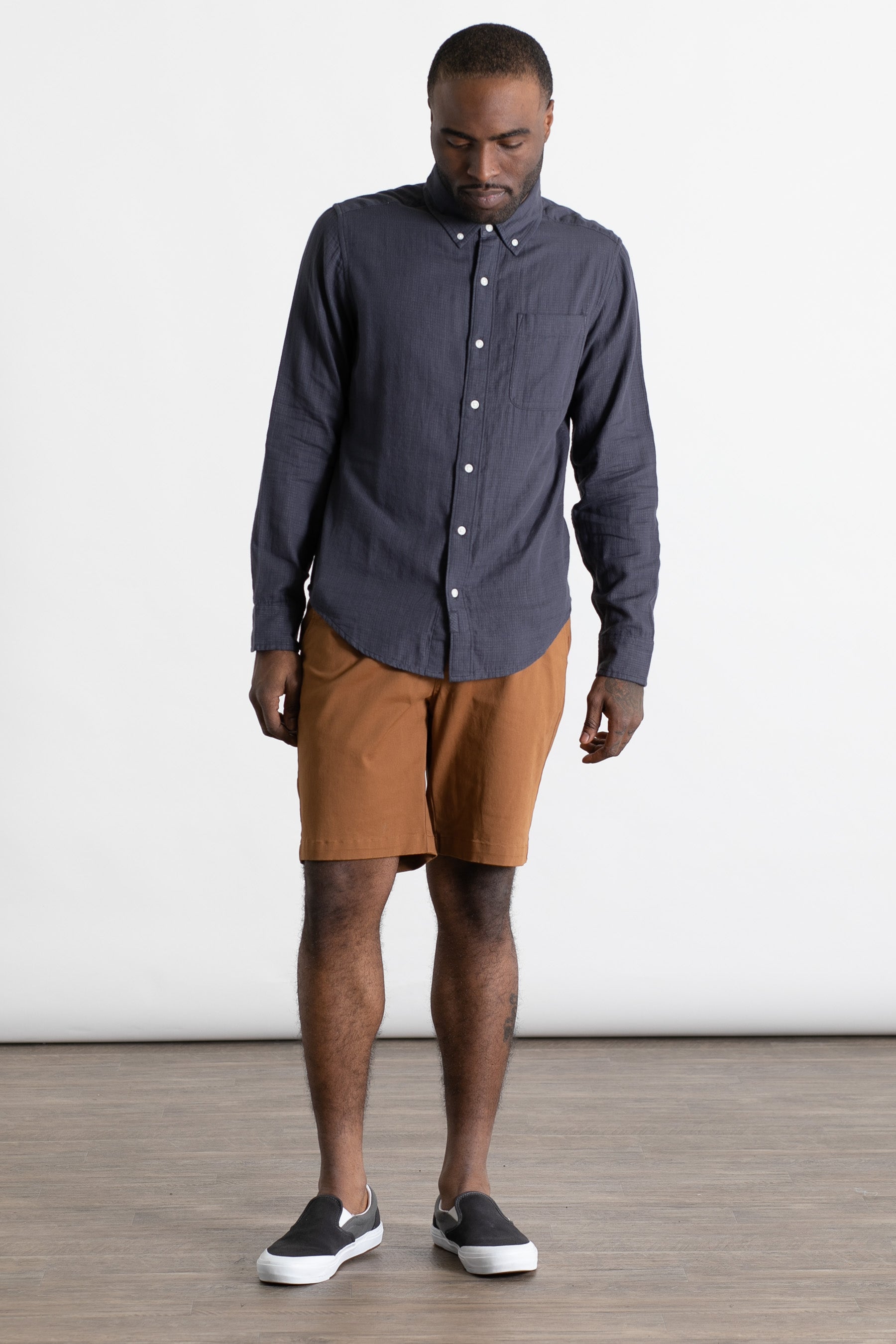 Sutton Slim Shirt / Charcoal Doublecloth