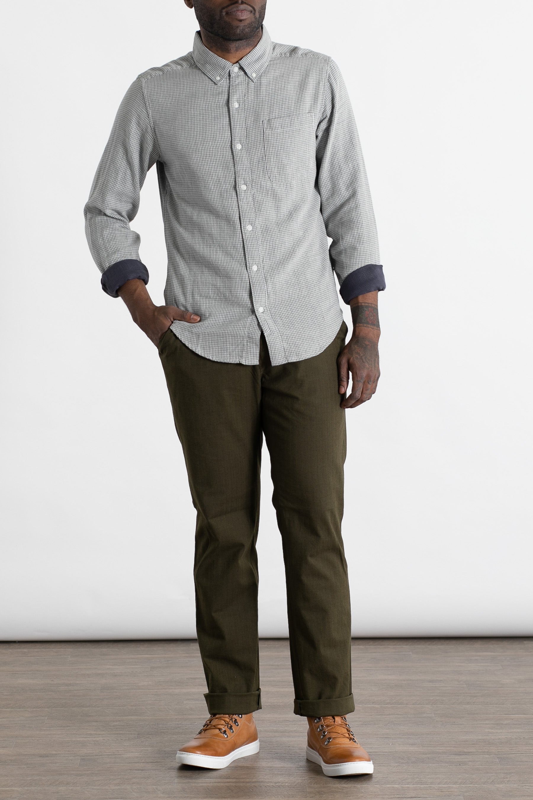 Sutton Slim Shirt / Ivory Grid Doublecloth