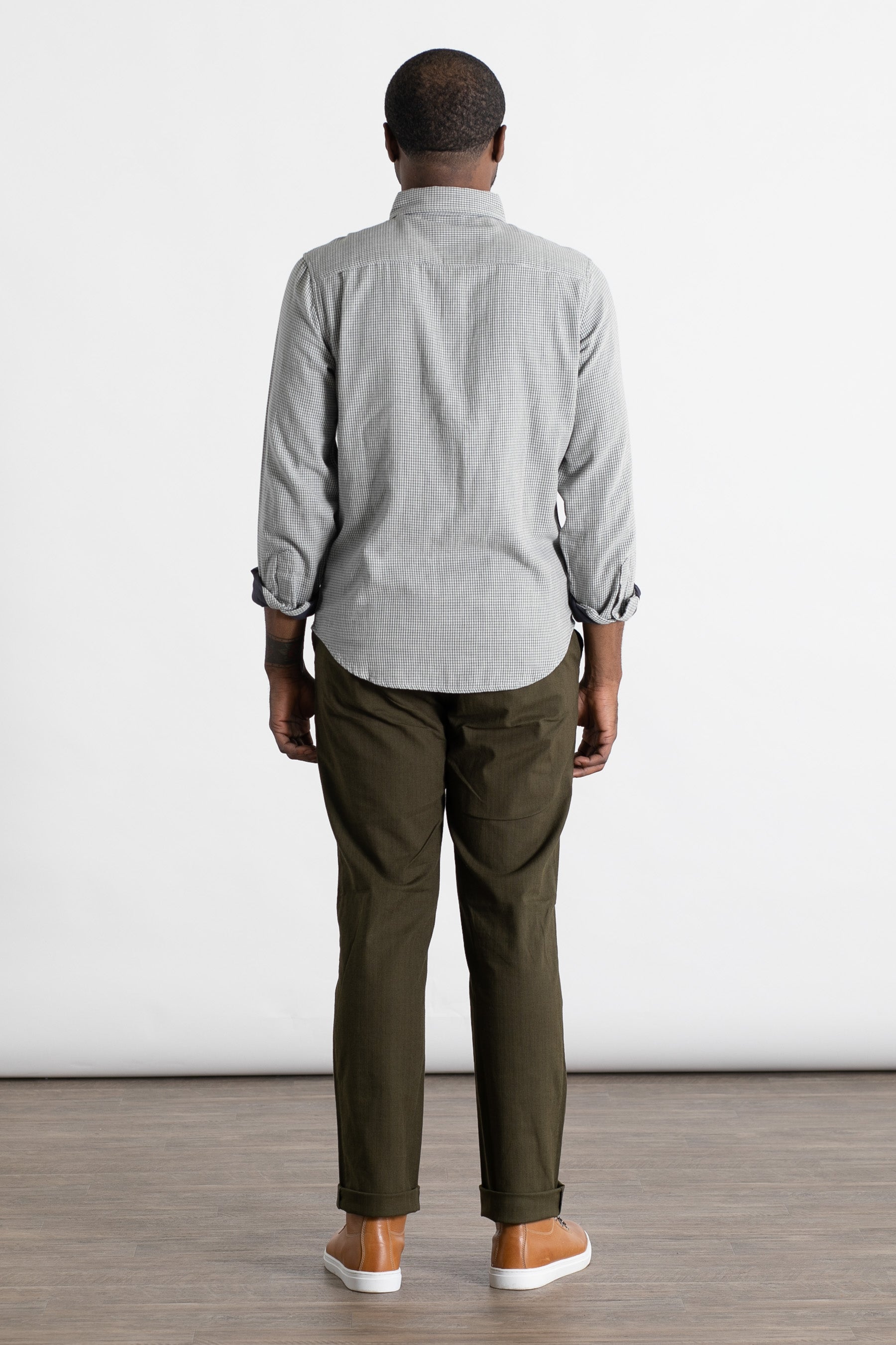 Sutton Slim Shirt / Ivory Grid Doublecloth